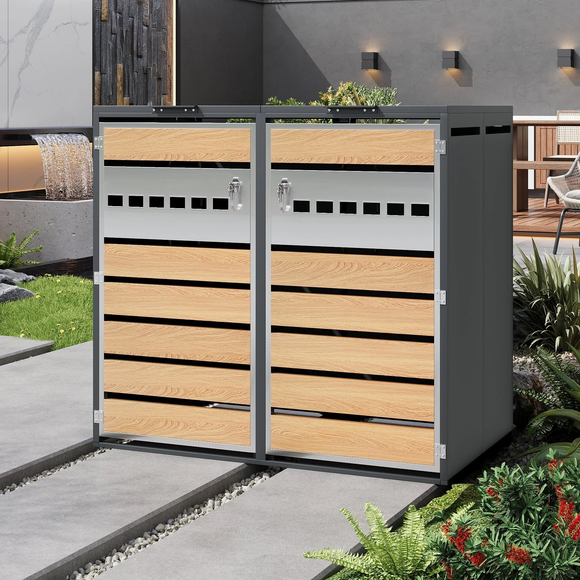 Bin Storage Box with Hinged Lid, Lockable and Two Doors - Image 9