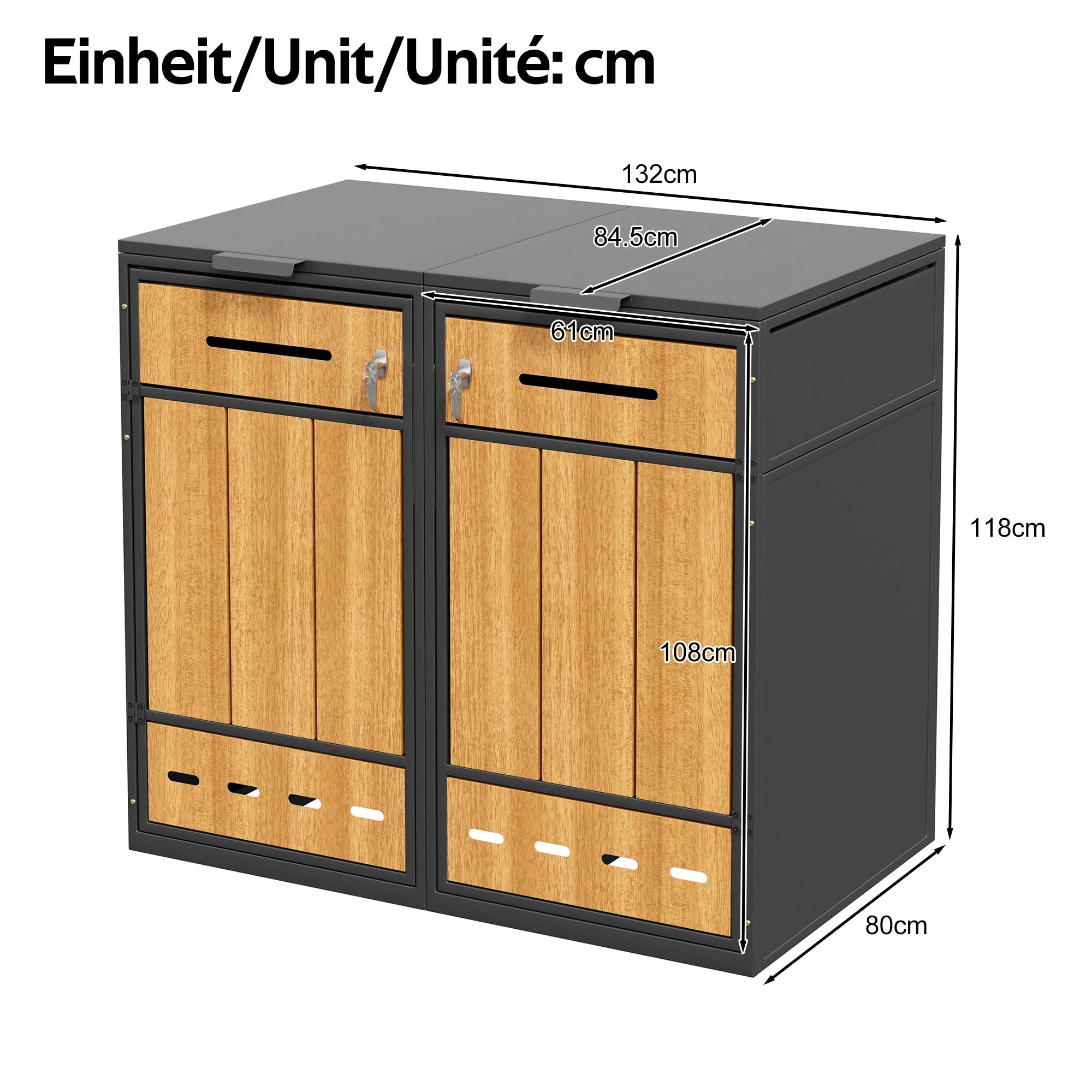 Bin Storage Unit for 4 Trash Cans, Lockable with Ventilation, Steel - Image 5