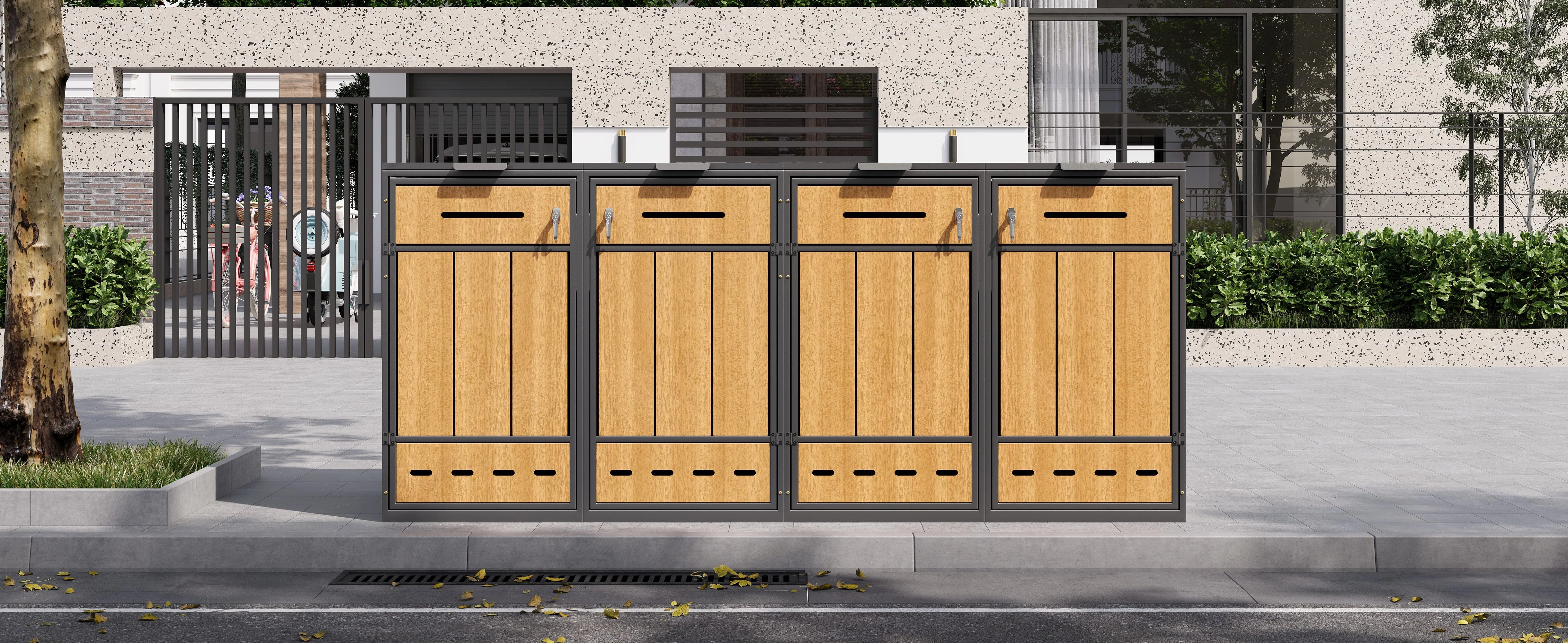 Bin Storage Unit for 4 Trash Cans, Lockable with Ventilation, Steel - Image 6