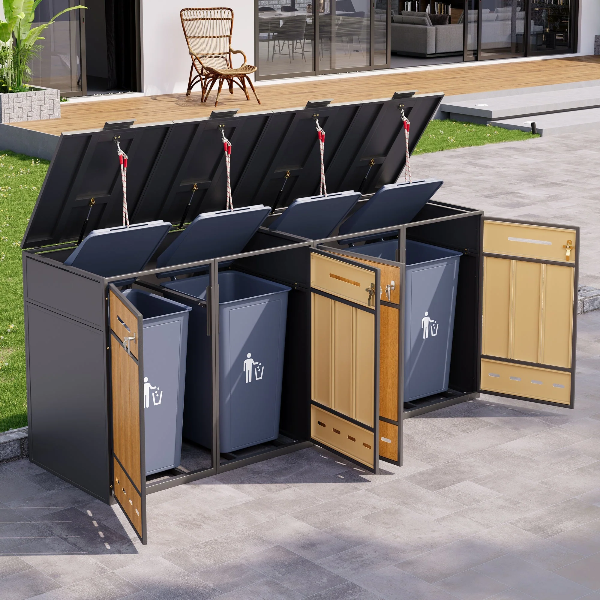 Bin Storage Unit for 4 Trash Cans, Lockable with Ventilation, Steel - Image 8