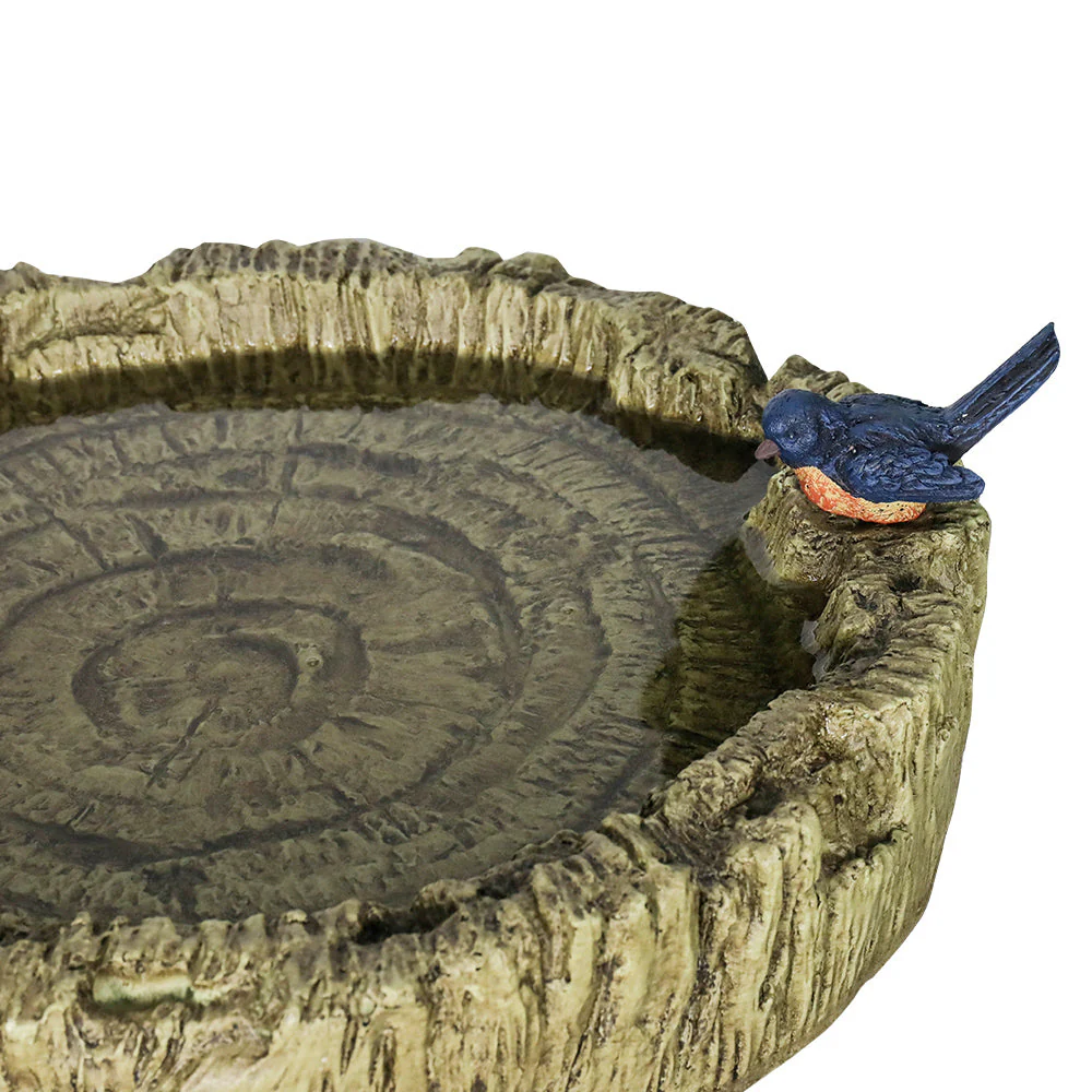 Birdbath concrete wood look with decorative artificial bird - Image 8