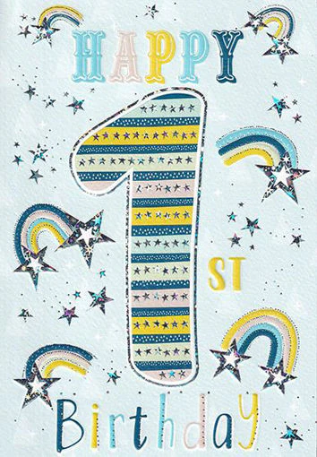 Birthday Card - Age 1 Blue Rainbows