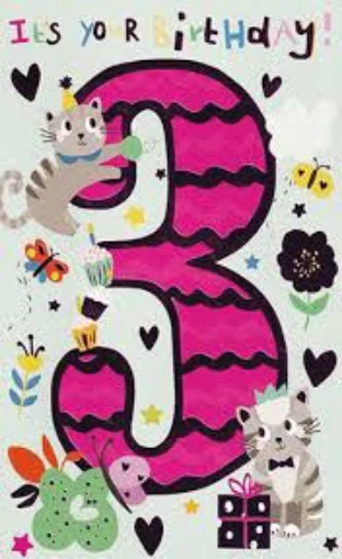Birthday Card - Age 3 Cats Pink