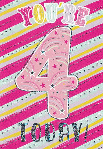 Birthday Card  - Age 4 Pink