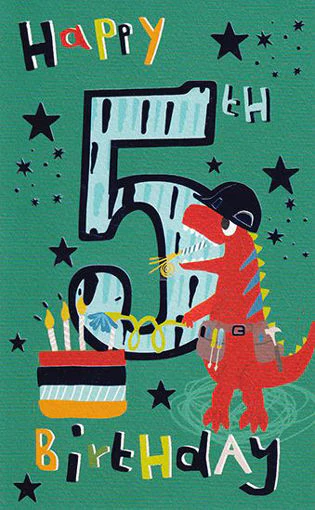 Birthday Card - Age 5 Dinosaur Green
