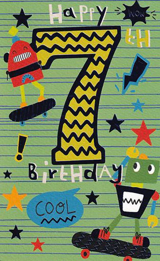 Birthday Card - Age 7 Robots Green