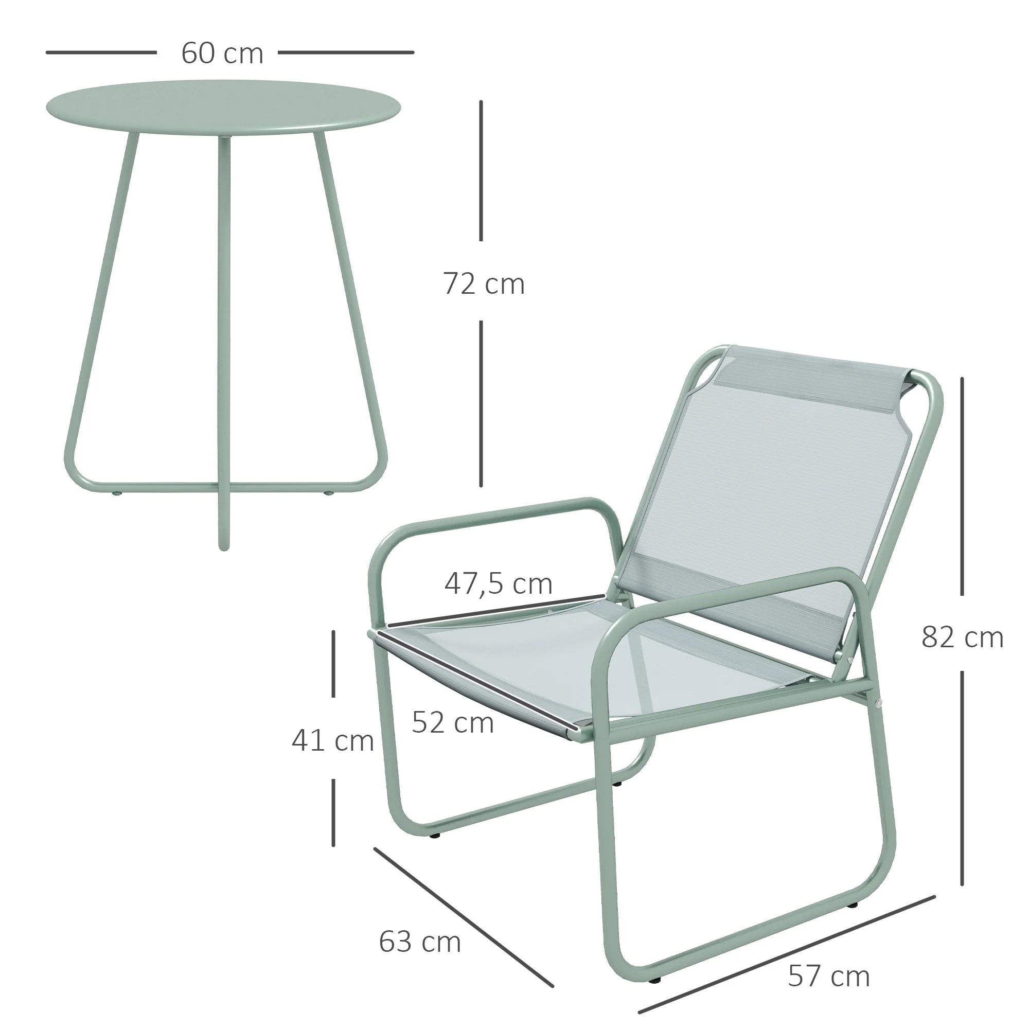 Bistro Set 3-Piece Table & 2 Chairs Mesh Green - Image 3