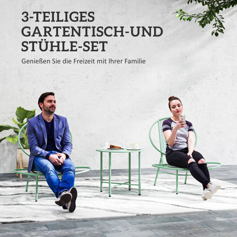 Bistro Set 3-piece Weatherproof Garden Furniture Steel Green - Image 5