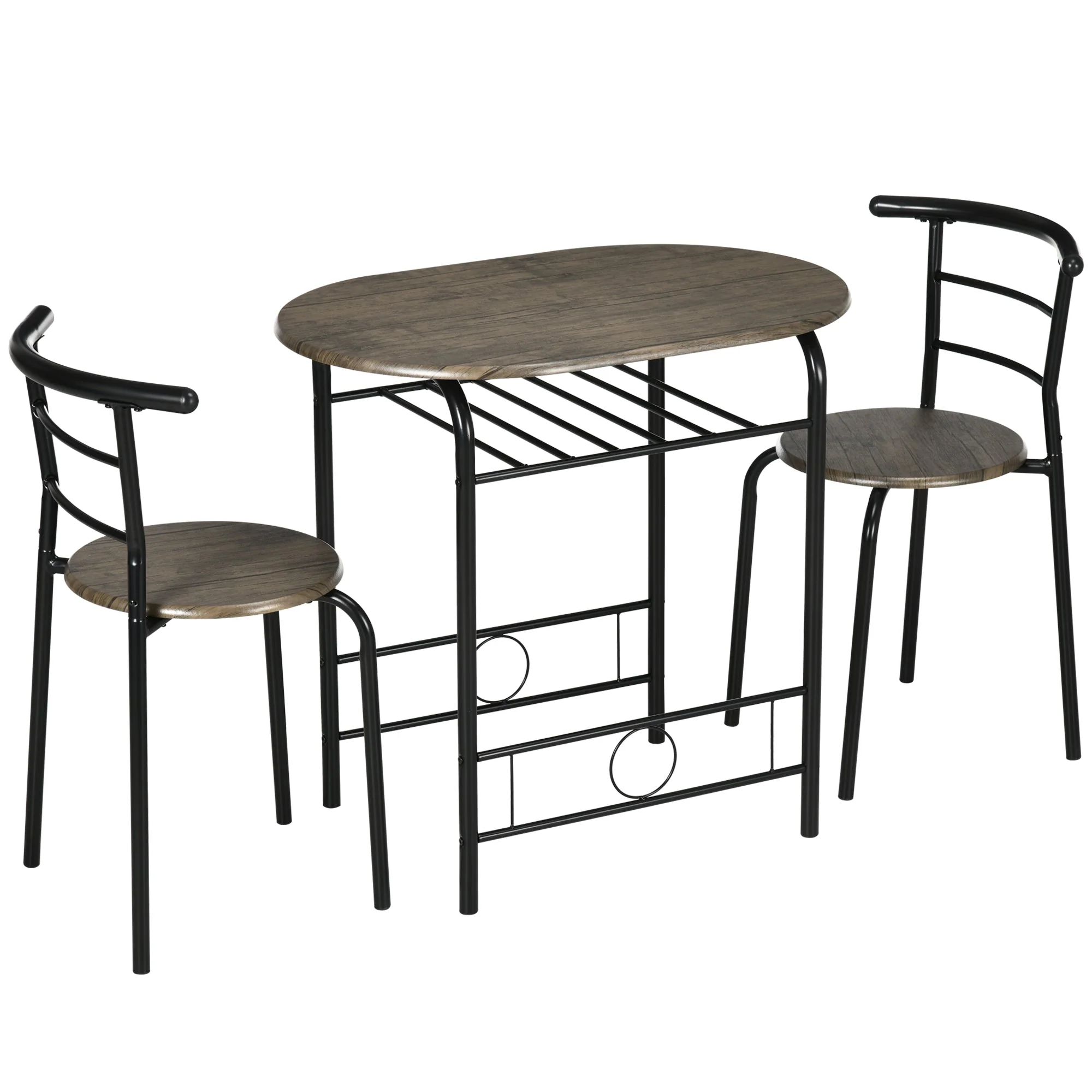 Bistro Set Dining Table and 2 Chairs 80cm Black - Image 2