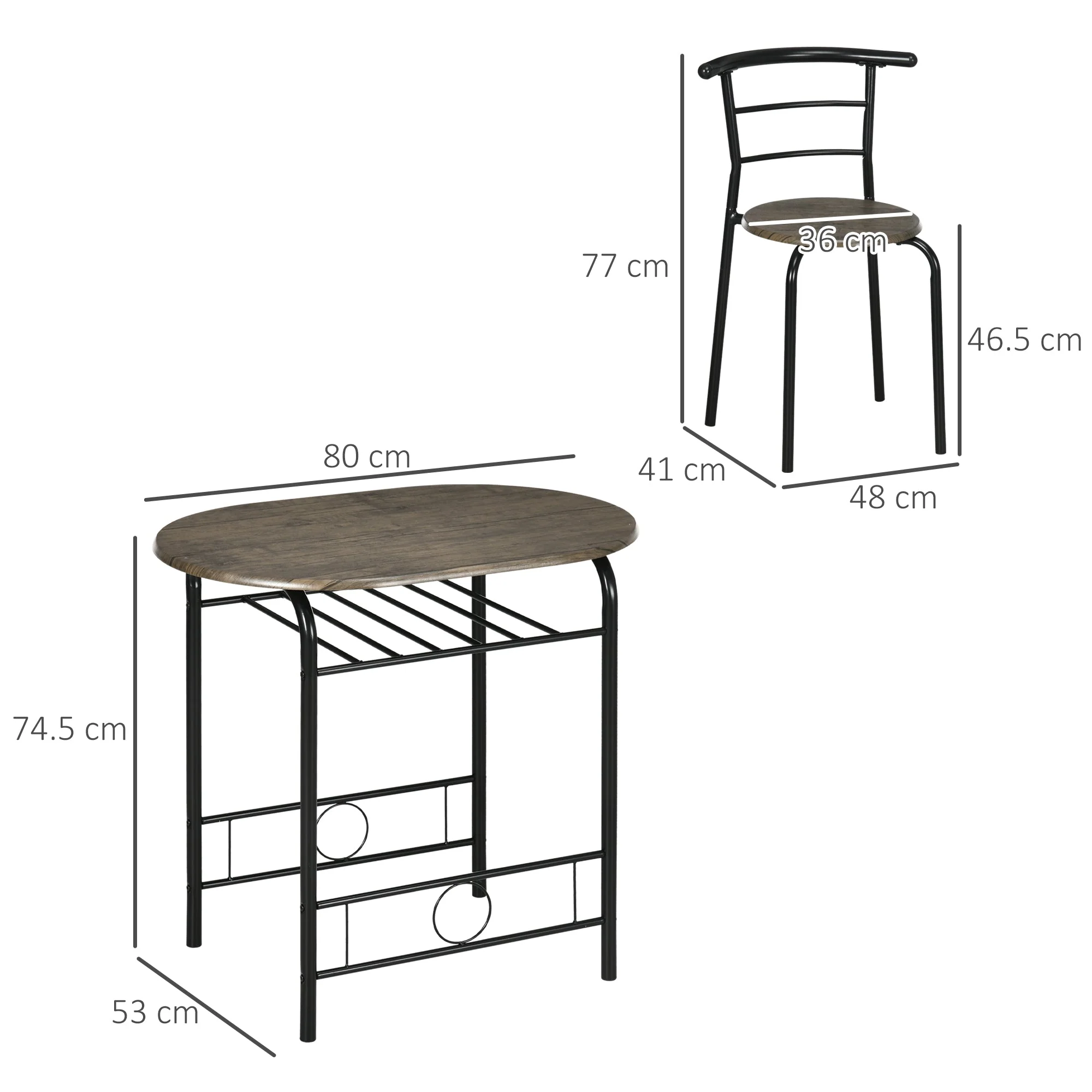 Bistro Set Dining Table and 2 Chairs 80cm Black - Image 3