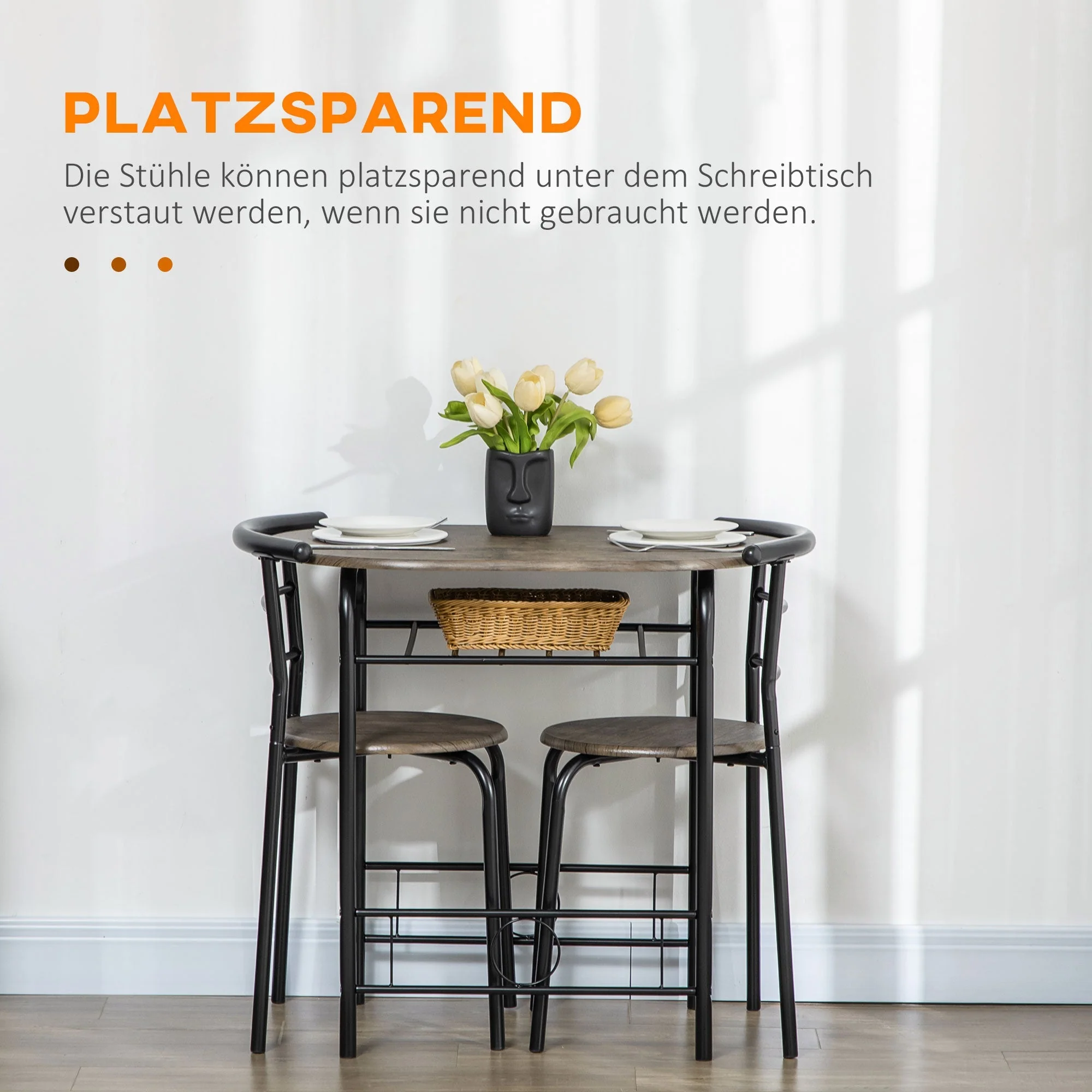 Bistro Set Dining Table and 2 Chairs 80cm Black - Image 5