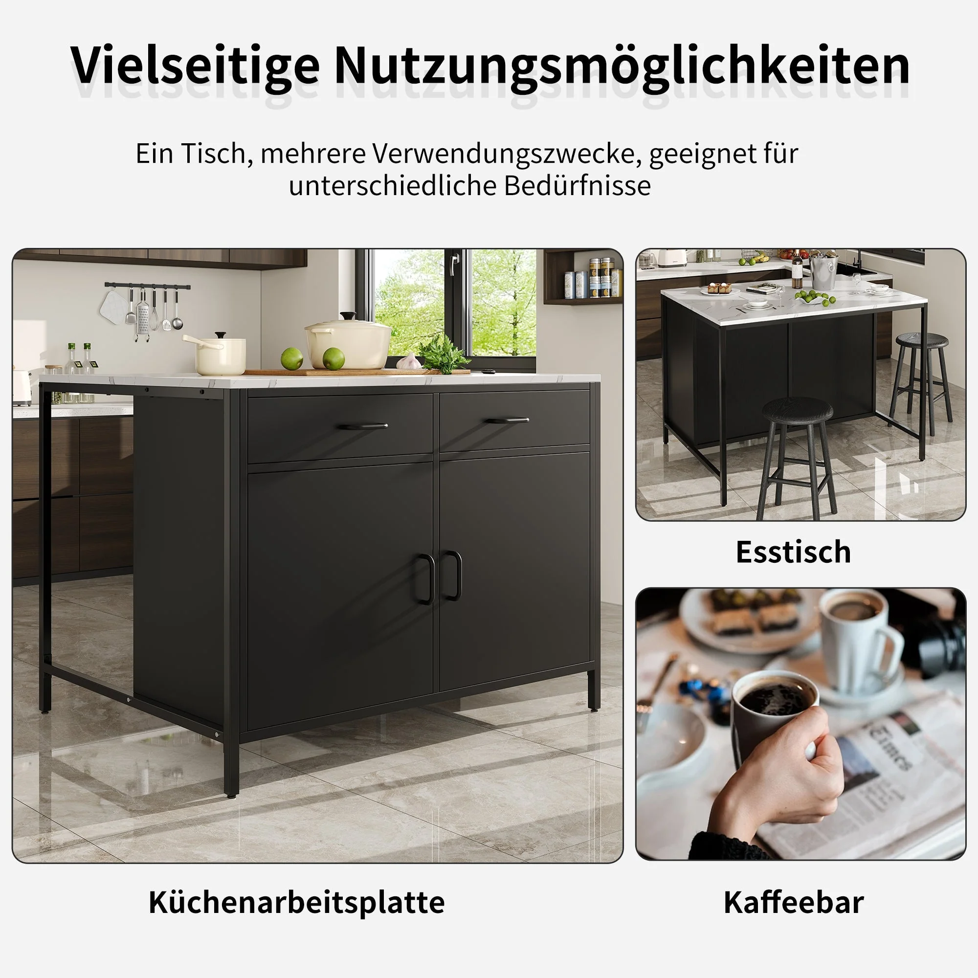 Black Bar Table with Marble Texture Tabletop and Adjustable Feet, MDF - Image 5