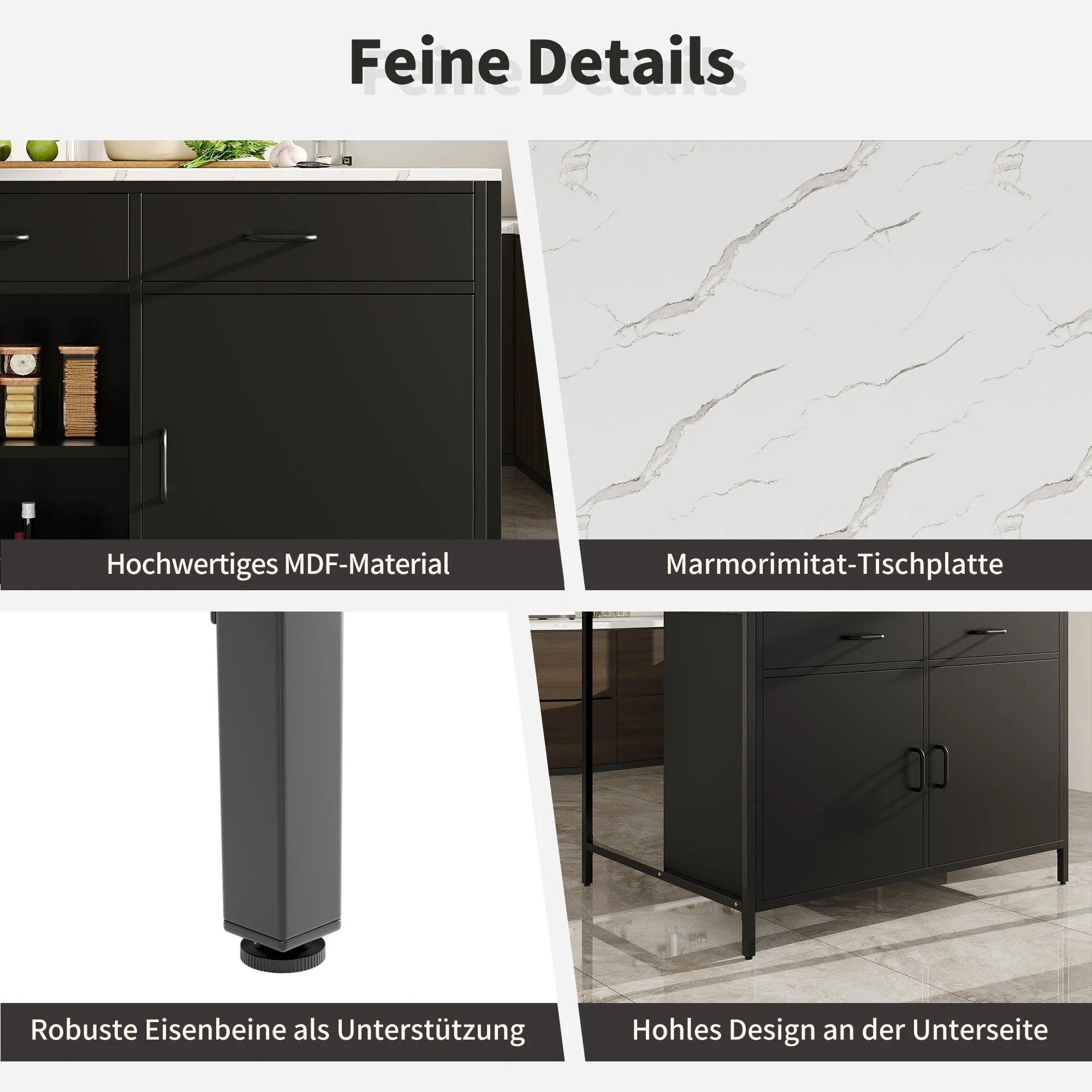 Black Bar Table with Marble Texture Tabletop and Adjustable Feet, MDF - Image 8