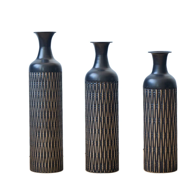 Black Floor Vase Set, 83/65/50cm High 3-Piece Retro Decorative, Metal - Image 5