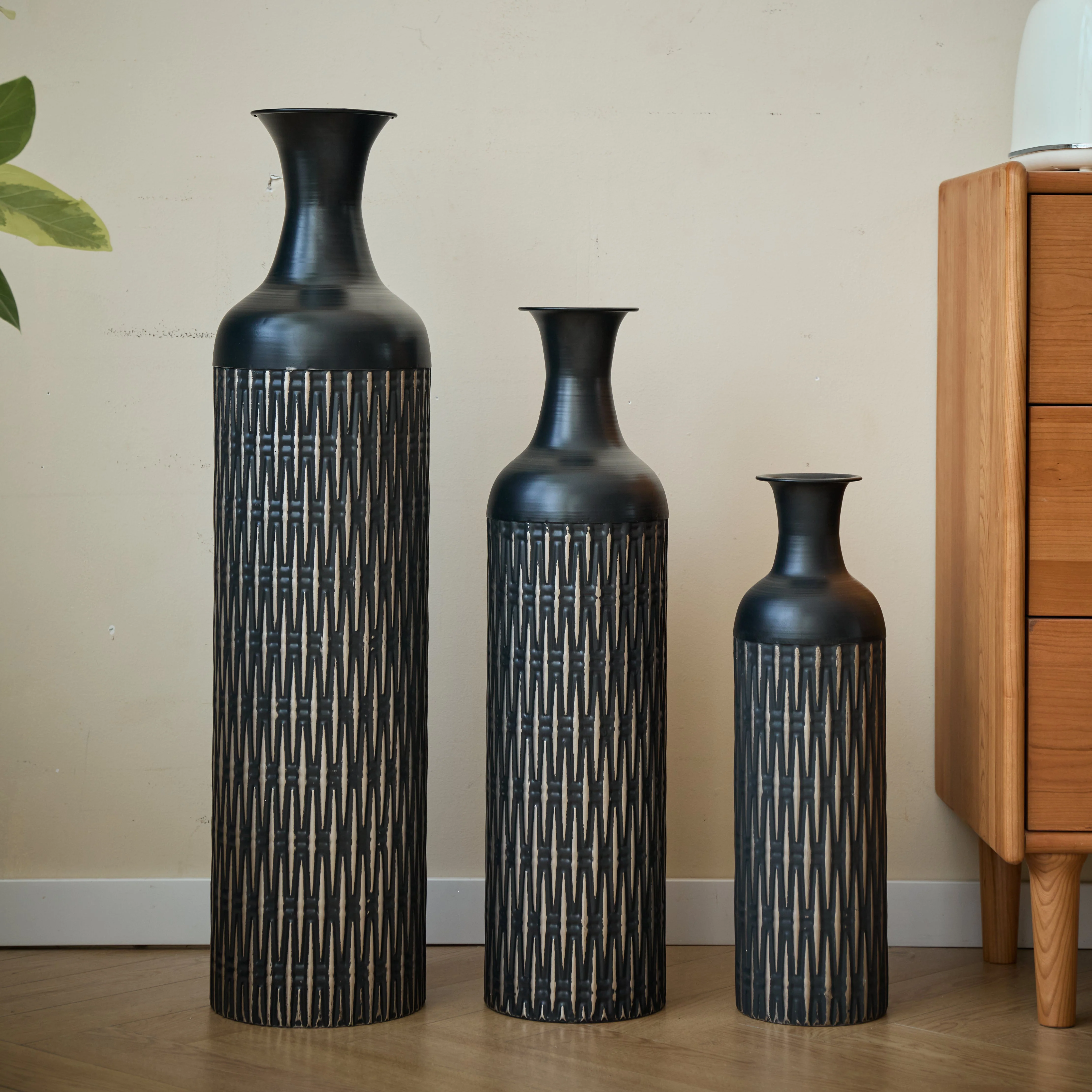 Black Floor Vase Set, 83/65/50cm High 3-Piece Retro Decorative, Metal - Image 7