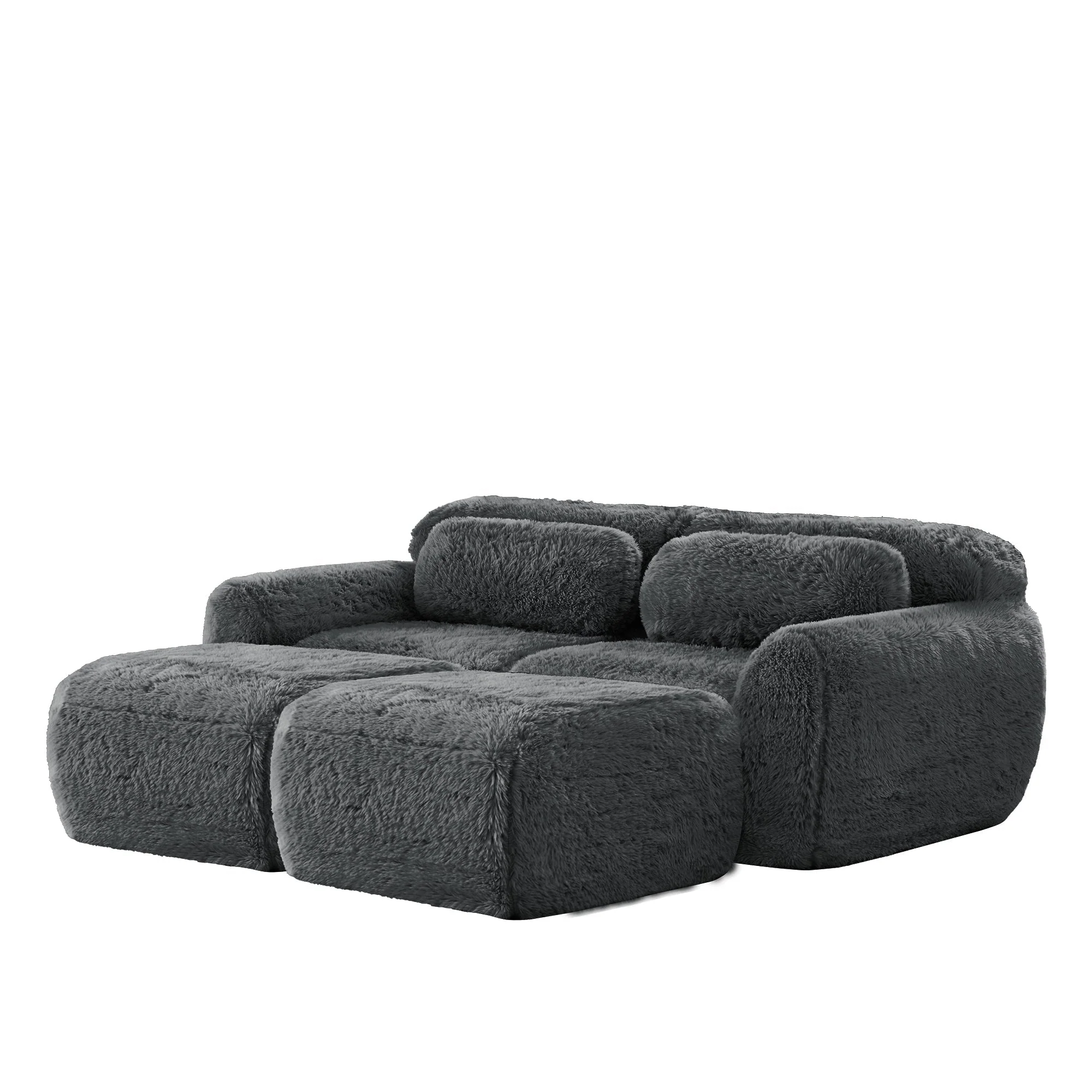 Boneless Cloud Modular Sleeper Sofa 2 Ottomans Plush Fabric - Grey - Image 4