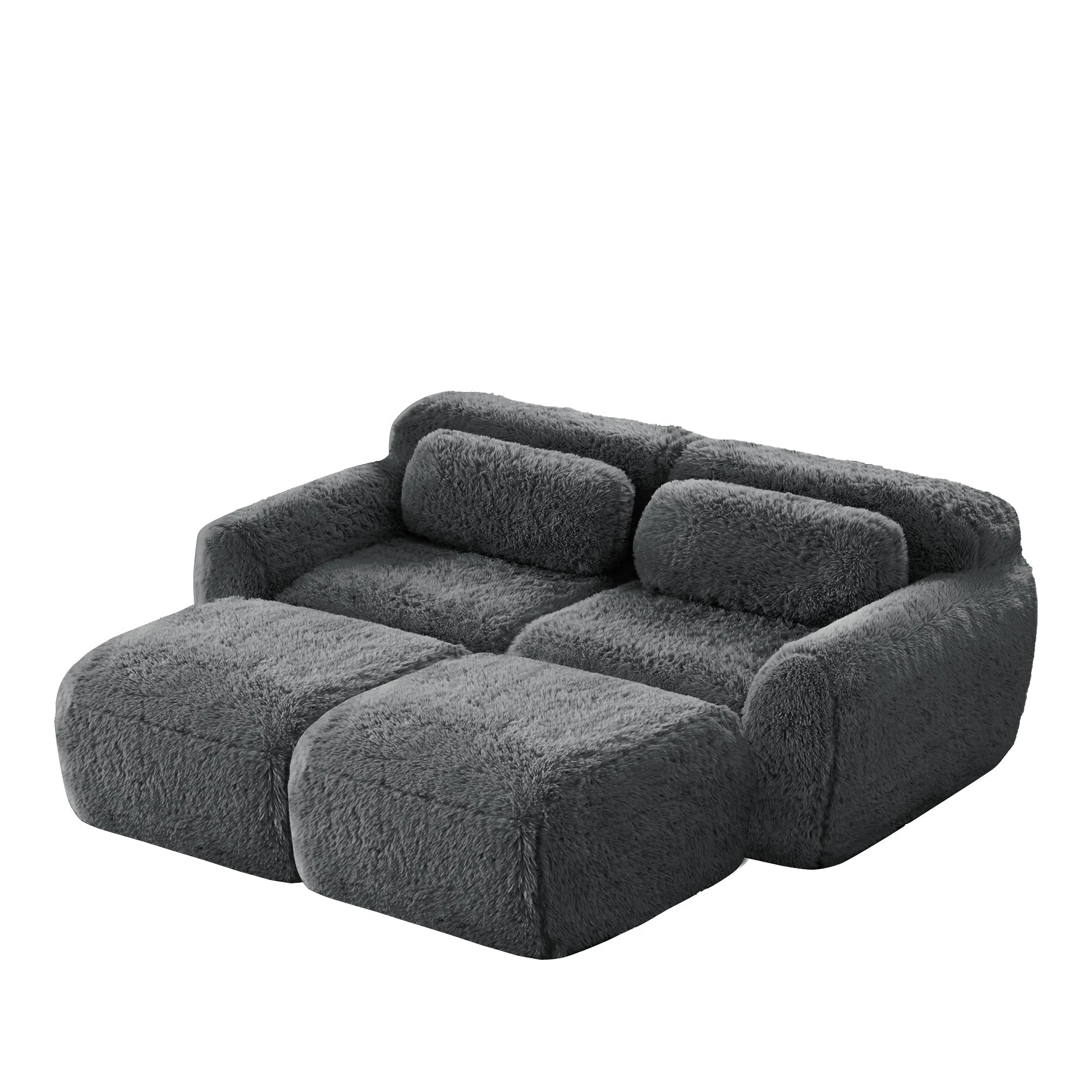 Boneless Cloud Modular Sleeper Sofa 2 Ottomans Plush Fabric - Grey - Image 5