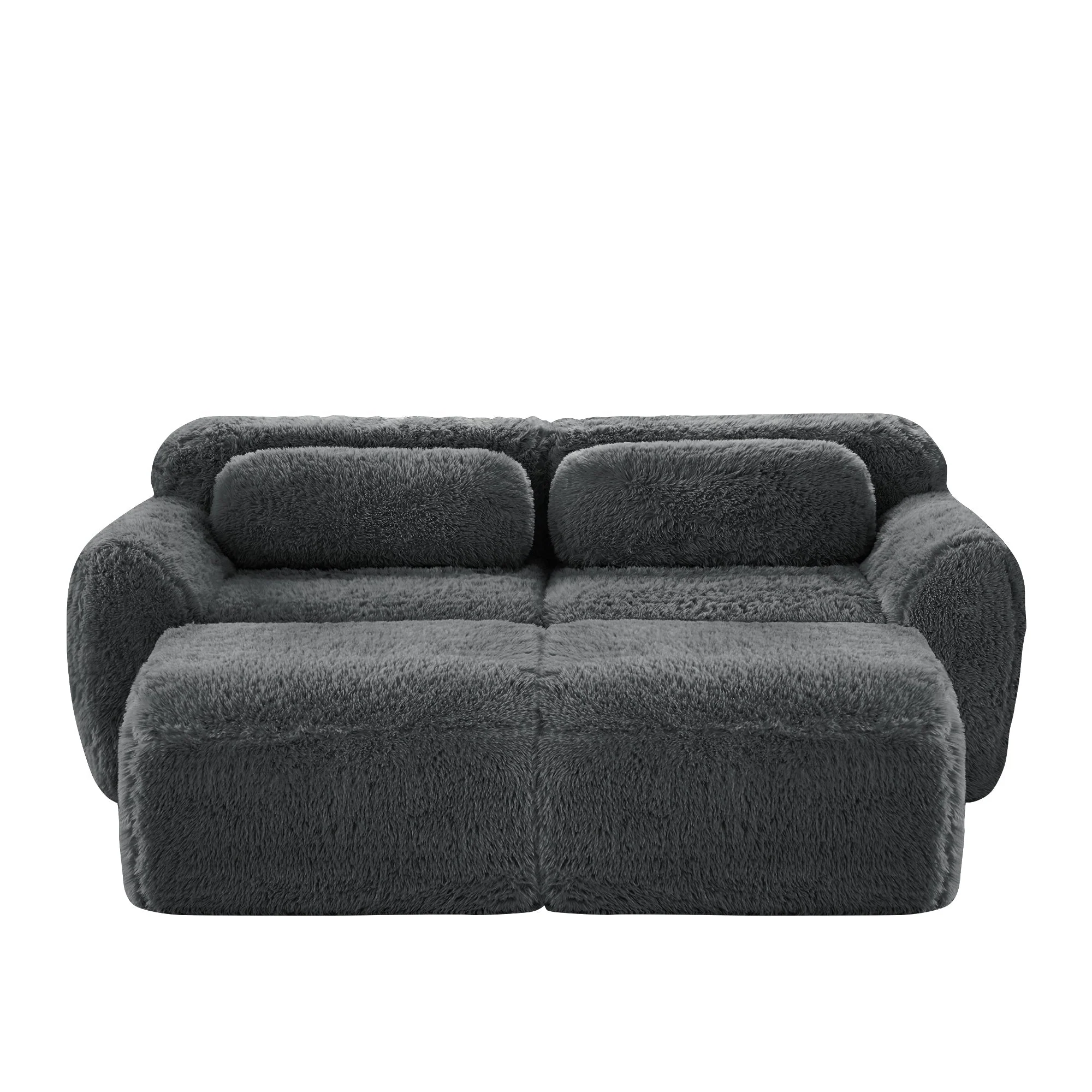 Boneless Cloud Modular Sleeper Sofa 2 Ottomans Plush Fabric - Grey - Image 6