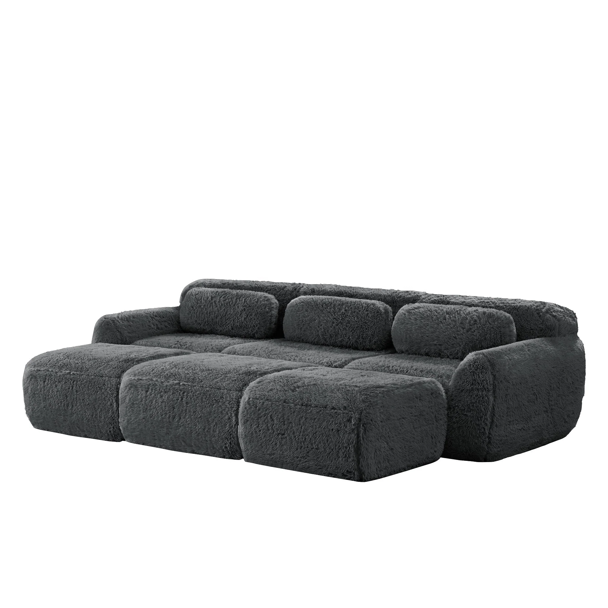Boneless Cloud Modular Sleeper Sofa 3 Ottomans - Grey Plush Fabric - Image 5