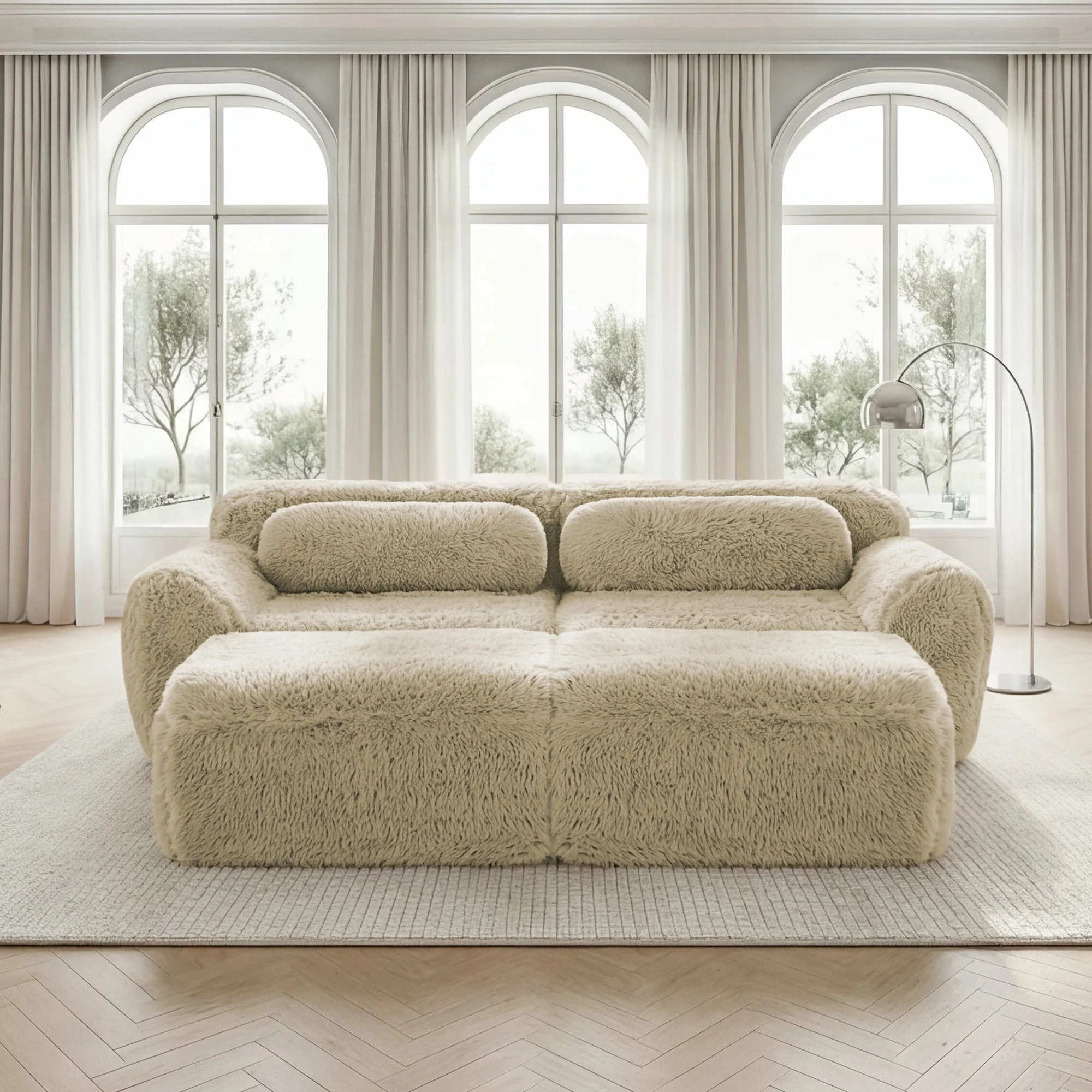 Boneless Cloud Modular Sleeper Sofa with 2 Ottomans - Soft Plush Light Khaki - Image 2
