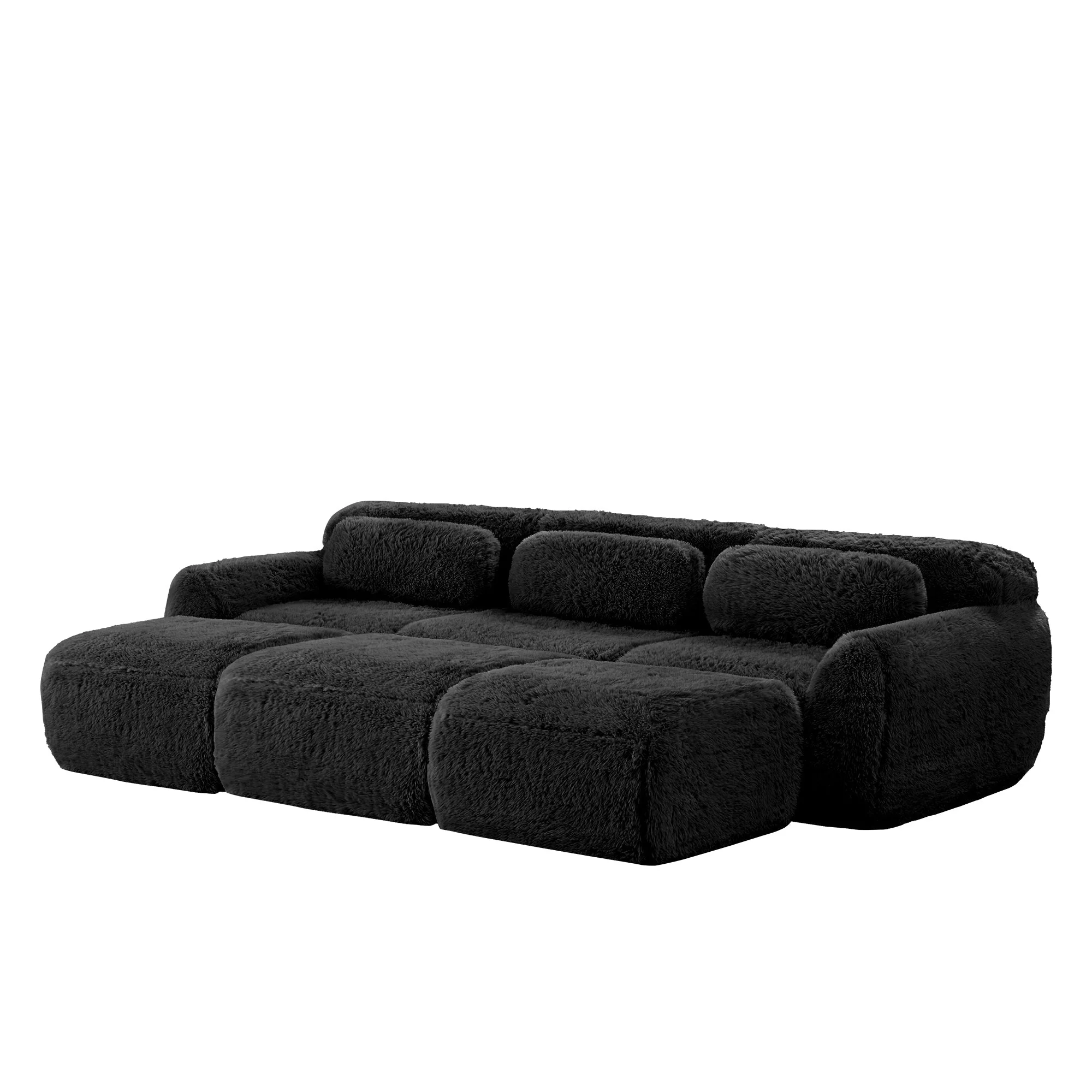 Boneless Cloud Sofas Modular 3-Seater Sleeper Sofa with 3 Ottomans Black Soft Plush Fabric - Image 4