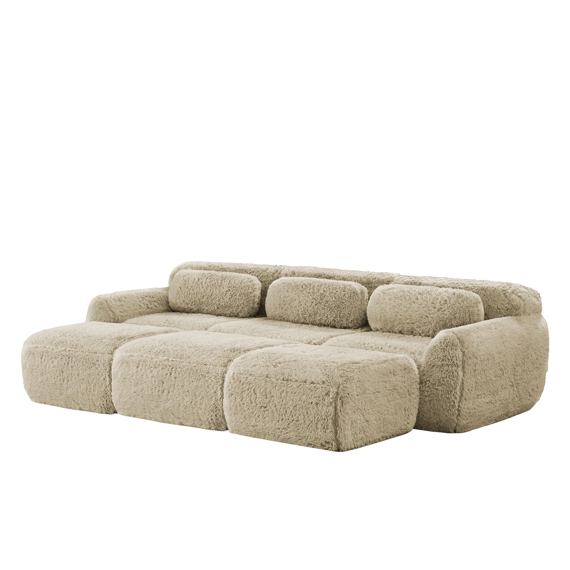 Boneless Cloud Sofas Modular Sleeper Sofa 3 Ottomans Plush Fabric - Light Khaki - Image 4