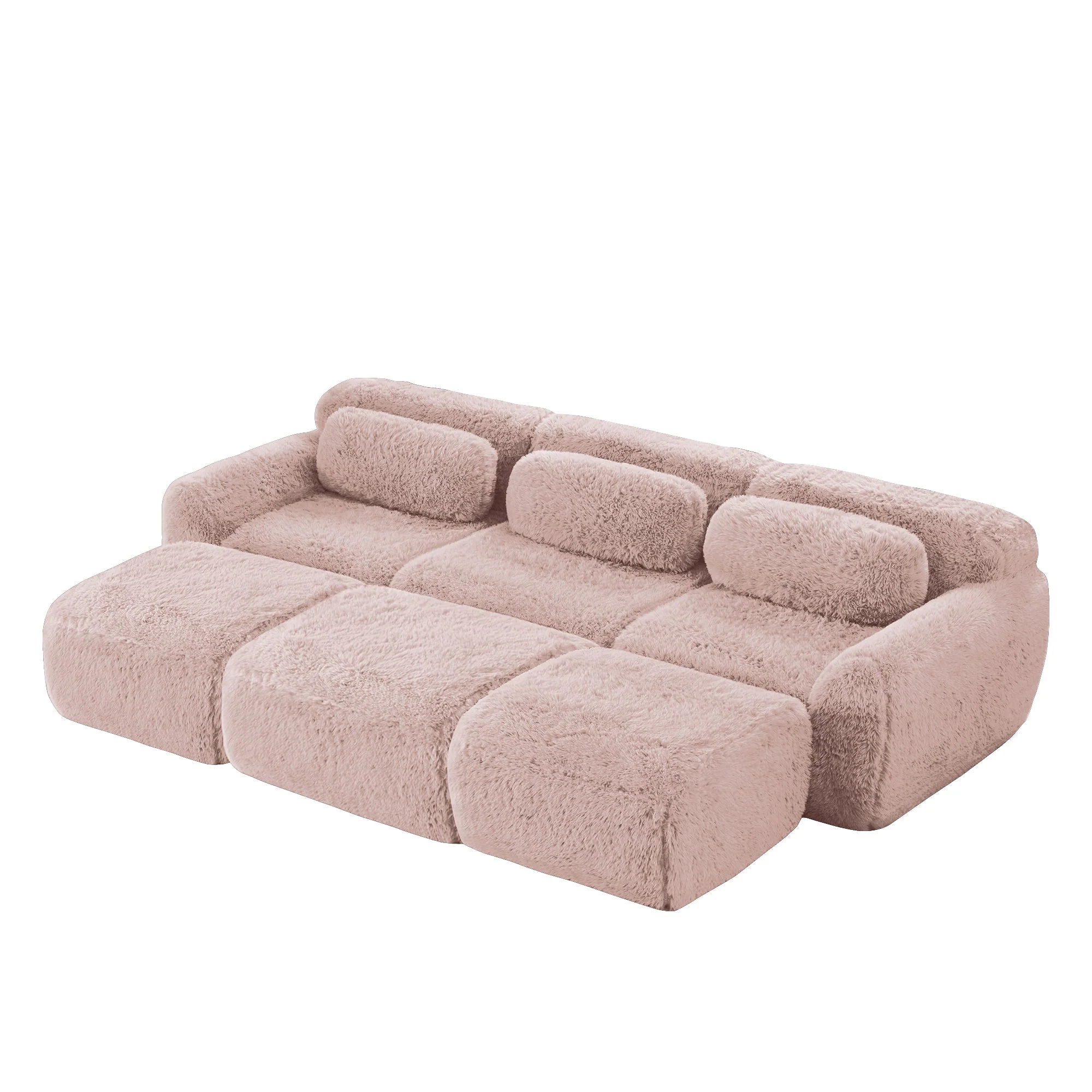 Boneless Cloud Sofas Modular Sleeper Sofa 3-Seater 3 Ottomans - Pink Plush - Image 4