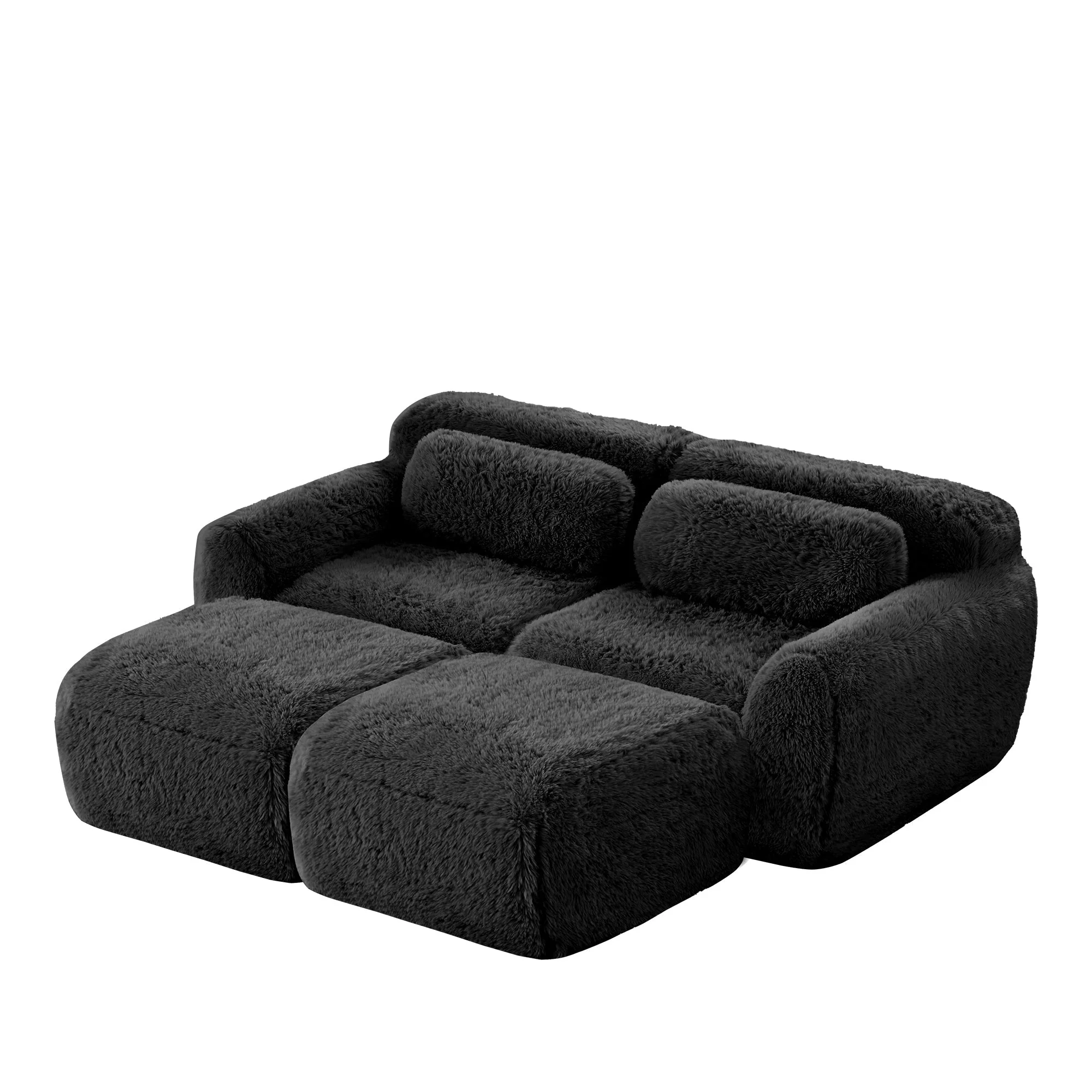 Boneless Cloud Sofas Modular Sleeper Sofa Two-Seater with 2 Ottomans No Assembly Plush Black - Image 6