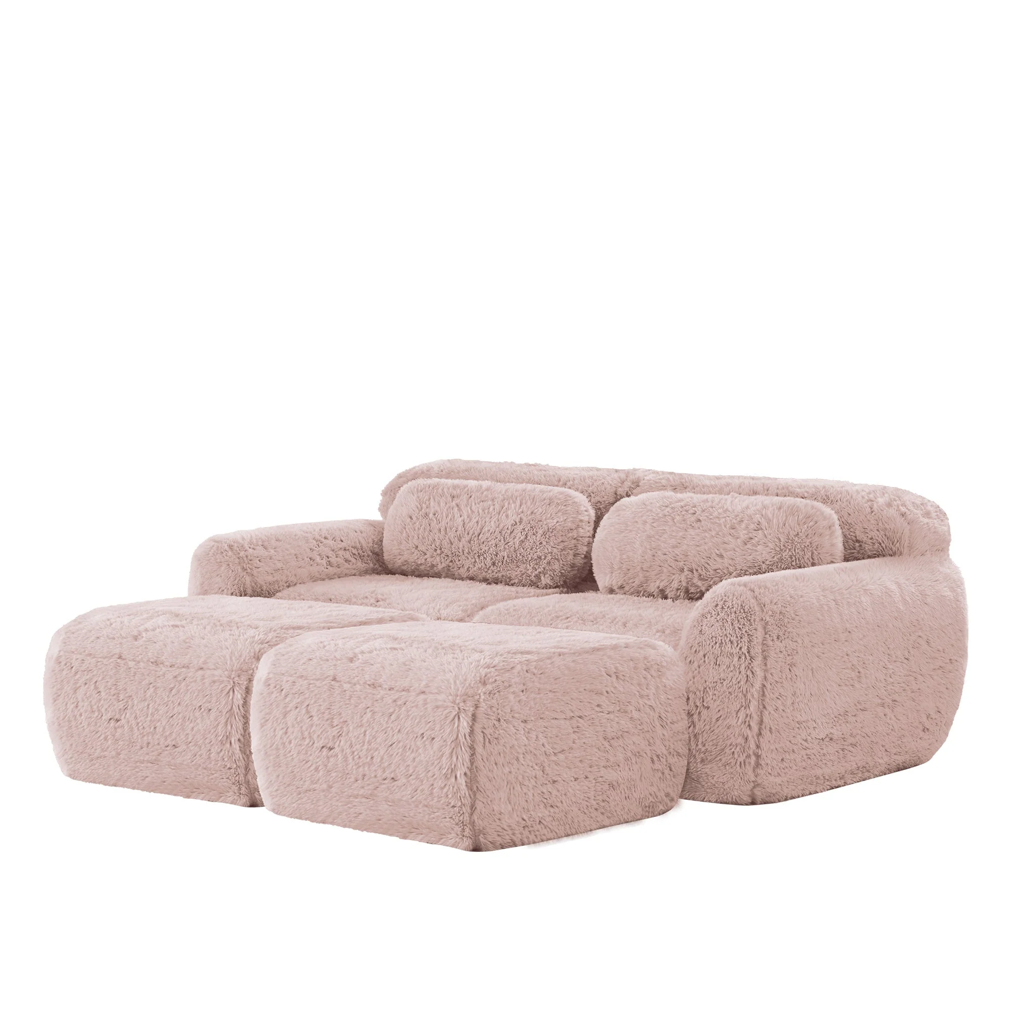 Boneless Cloud Sofas Modular Sleeper Sofa with 2 Ottomans Two-Seater Soft Plush Pink - Image 6