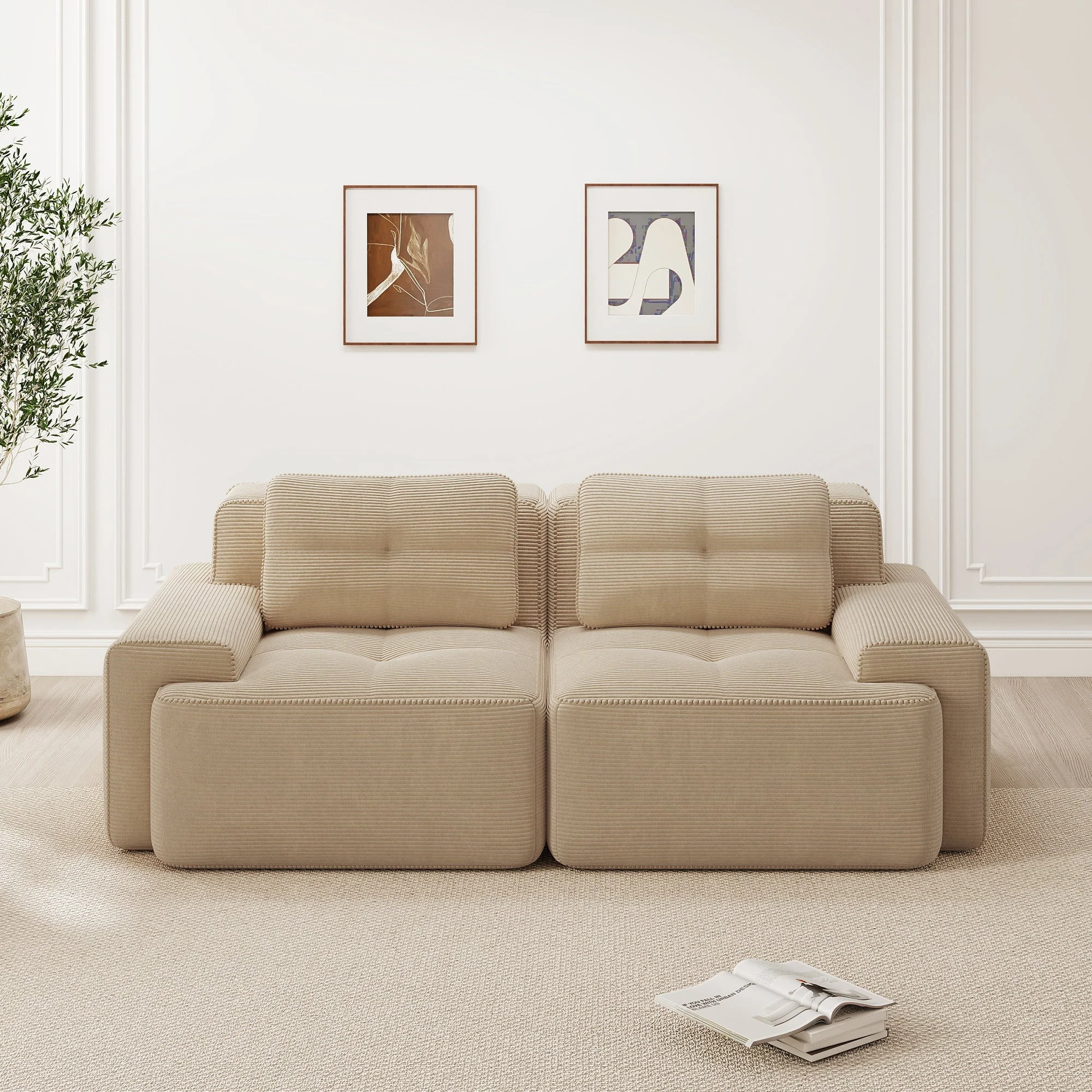 Boneless Modular Sofa Deep Seat Sleeper - Corduroy Beige - Image 2