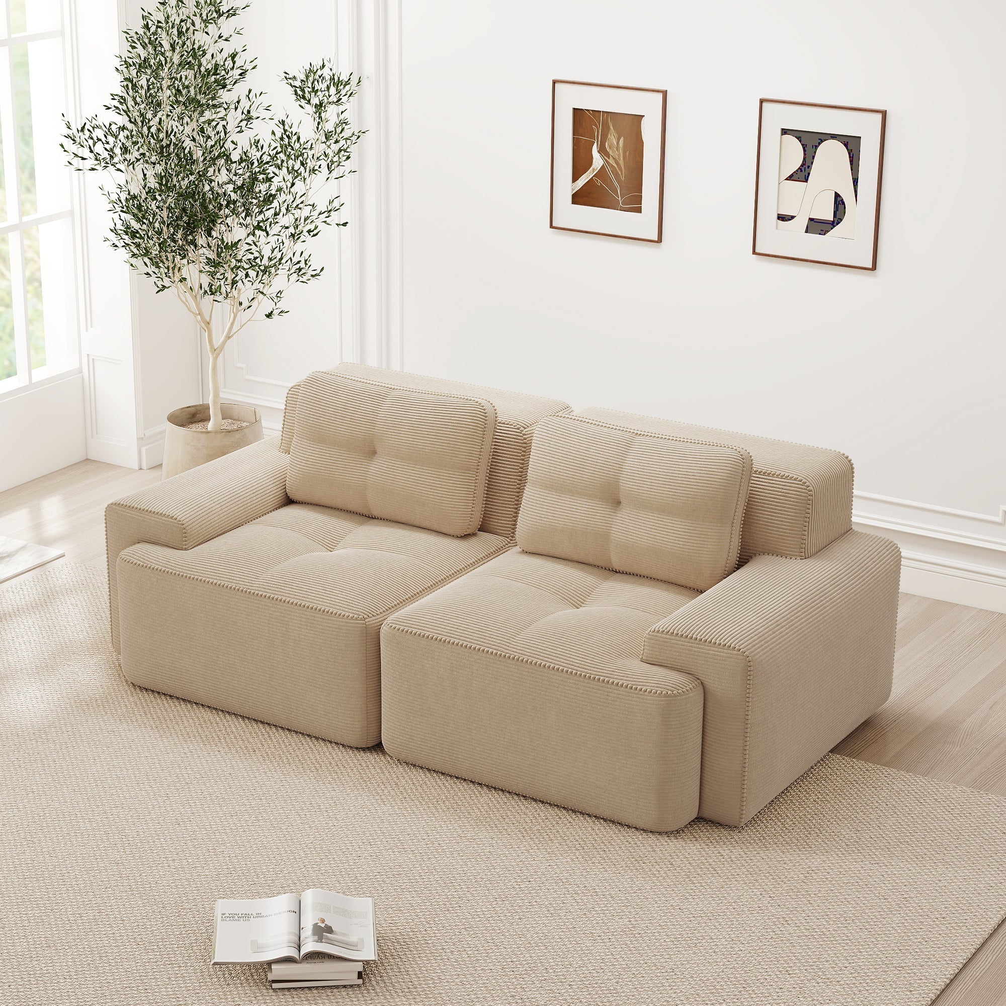Boneless Modular Sofa Deep Seat Sleeper - Corduroy Beige - Image 3