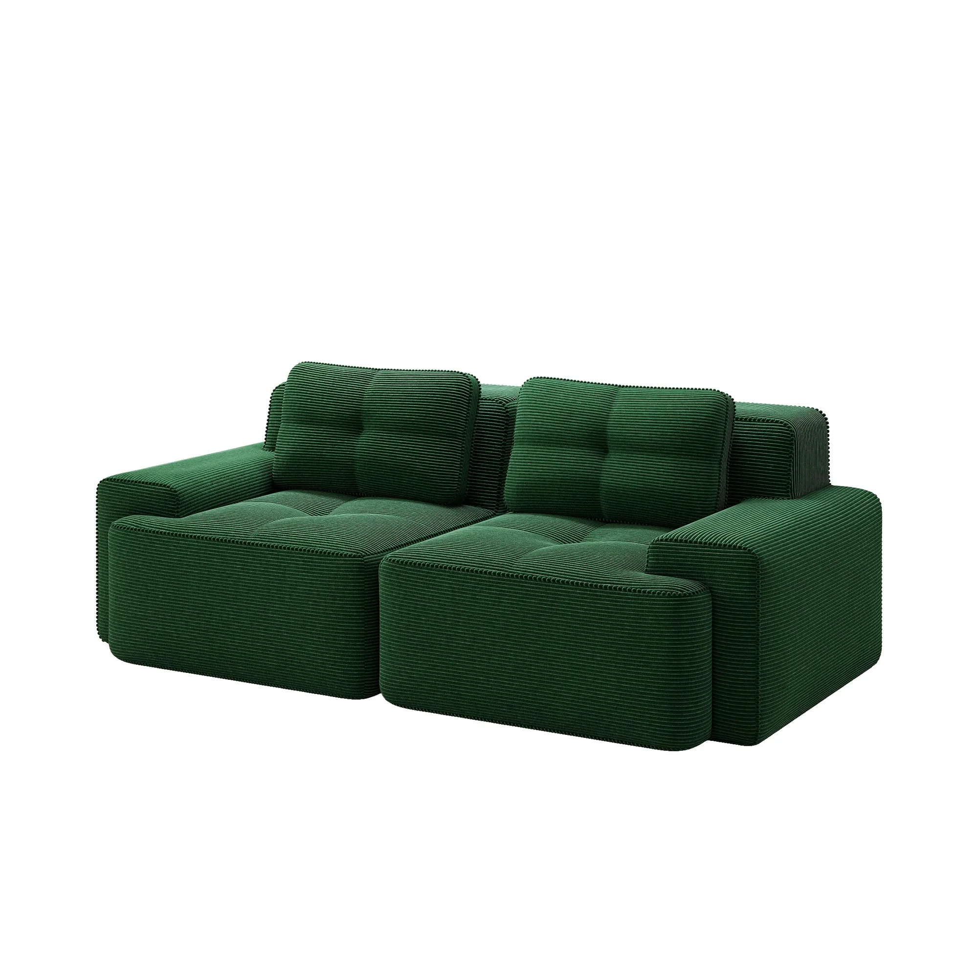 Boneless Modular Sofa Deep Seat Sleeper - Green Corduroy - Image 4