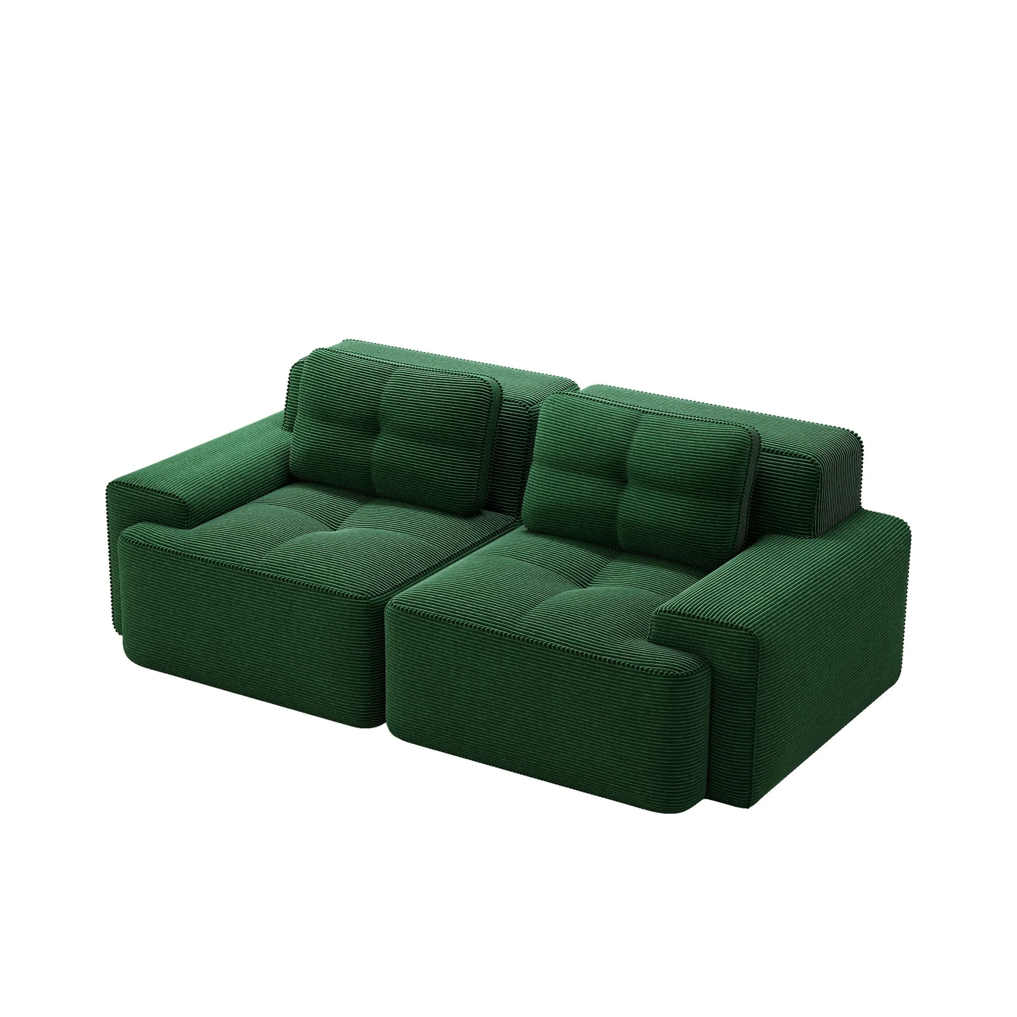 Boneless Modular Sofa Deep Seat Sleeper - Green Corduroy - Image 5
