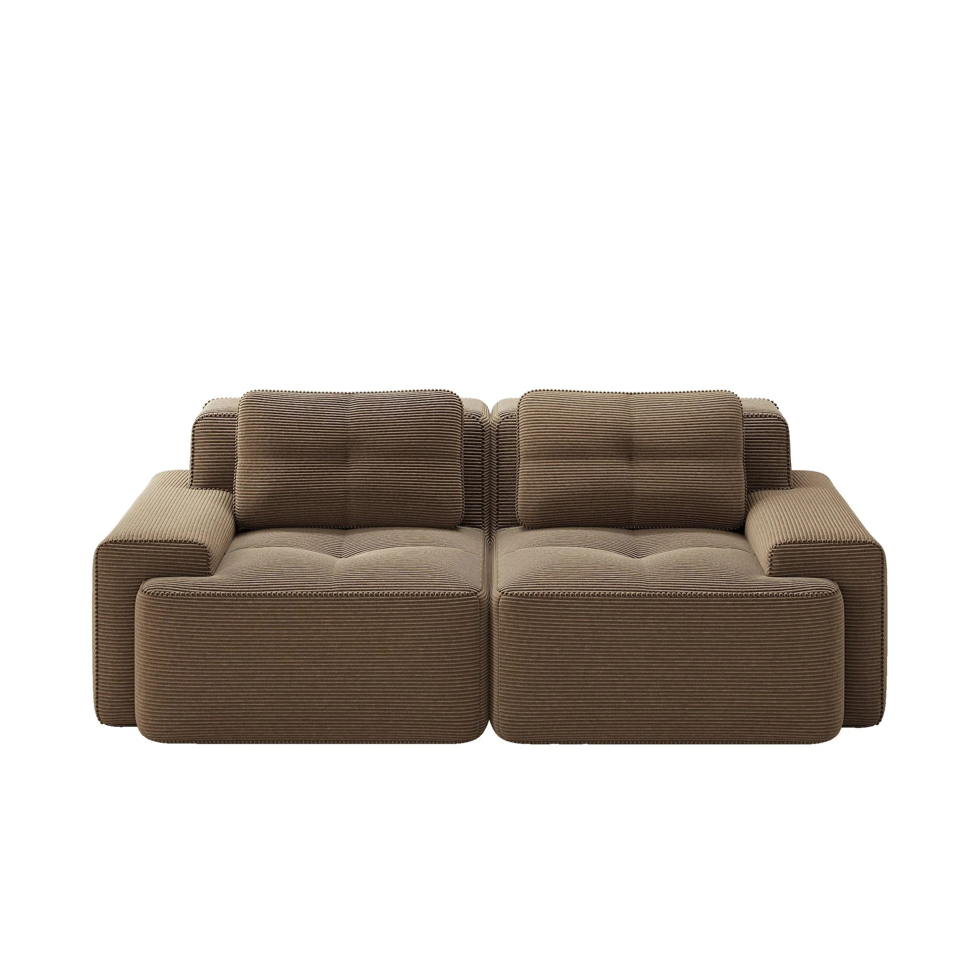 Boneless Modular Sofa Deep Seat Sleeper Loveseat - Brown Corduroy - Image 6