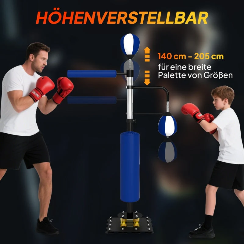 Boxing Stand Adjustable Height with Two Speedballs, Rotating Bar, Kick Pads Steel, Blue - Image 5