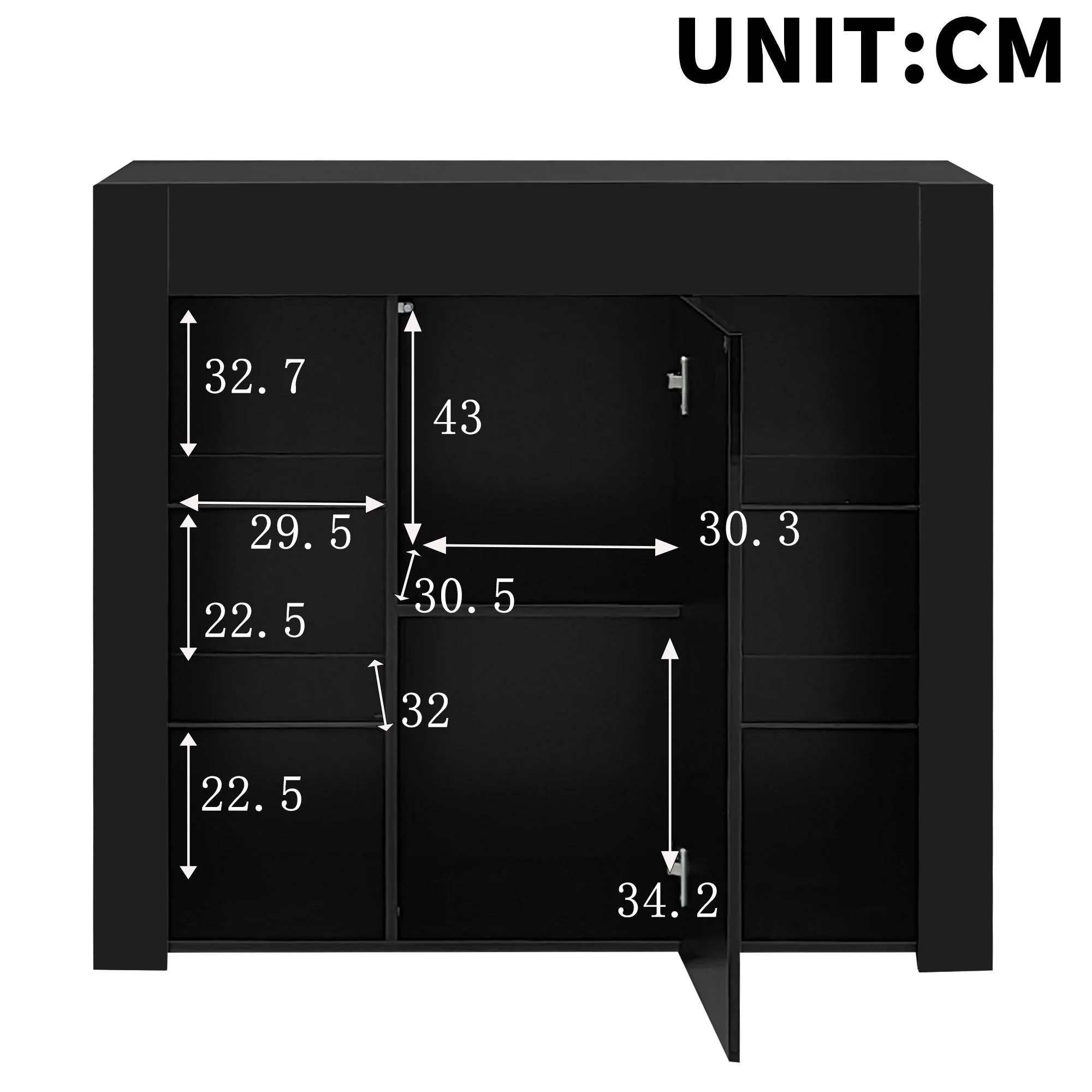 Buffet Cabinet, Compact Storage with Glass Shelves and Door, Black High-Gloss - Image 6