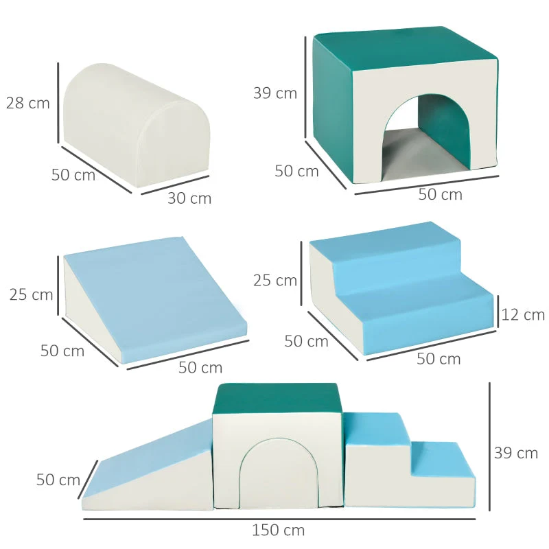Building Block Set, 4 Foam Blocks, Easy Cleaning, Soft Filling, for 1-3 Years, Light Grey + Blue + Green EPE - Image 4