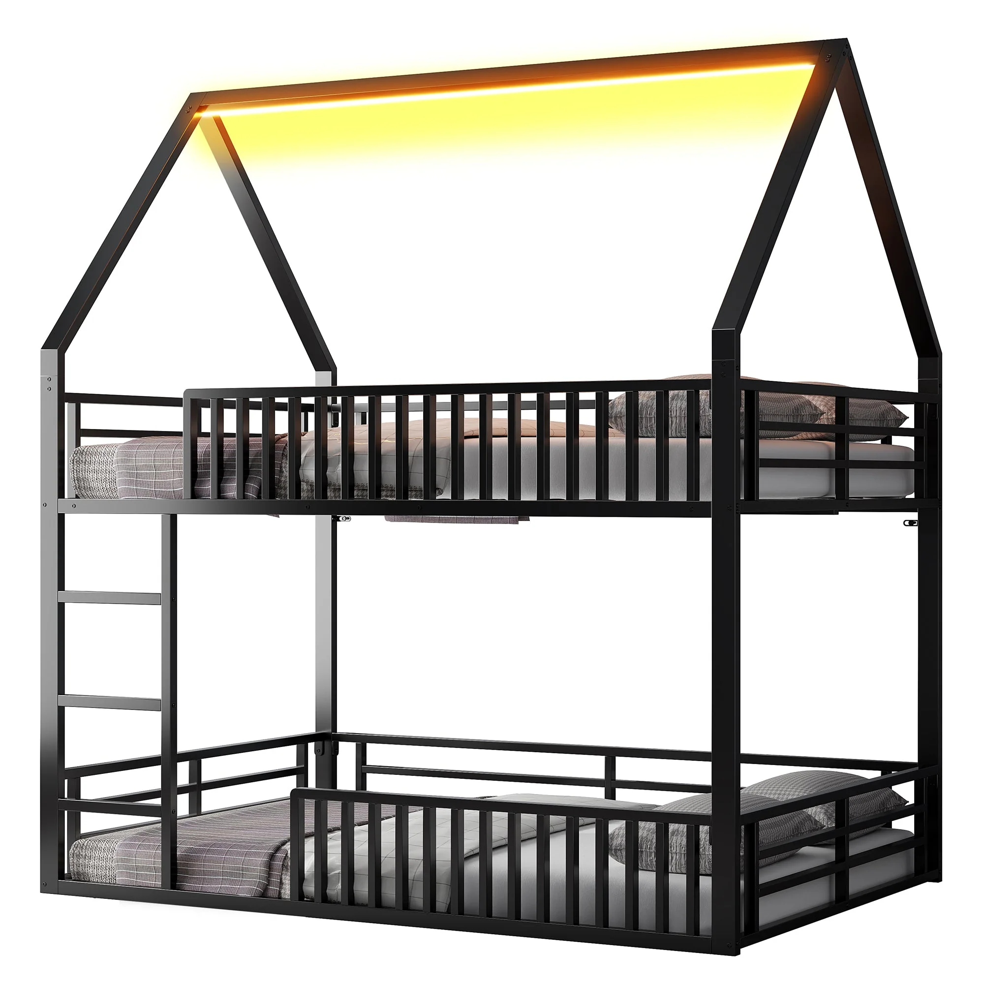 Bunk Bed 140x200 House Design Fence LED Light - Black - Image 9