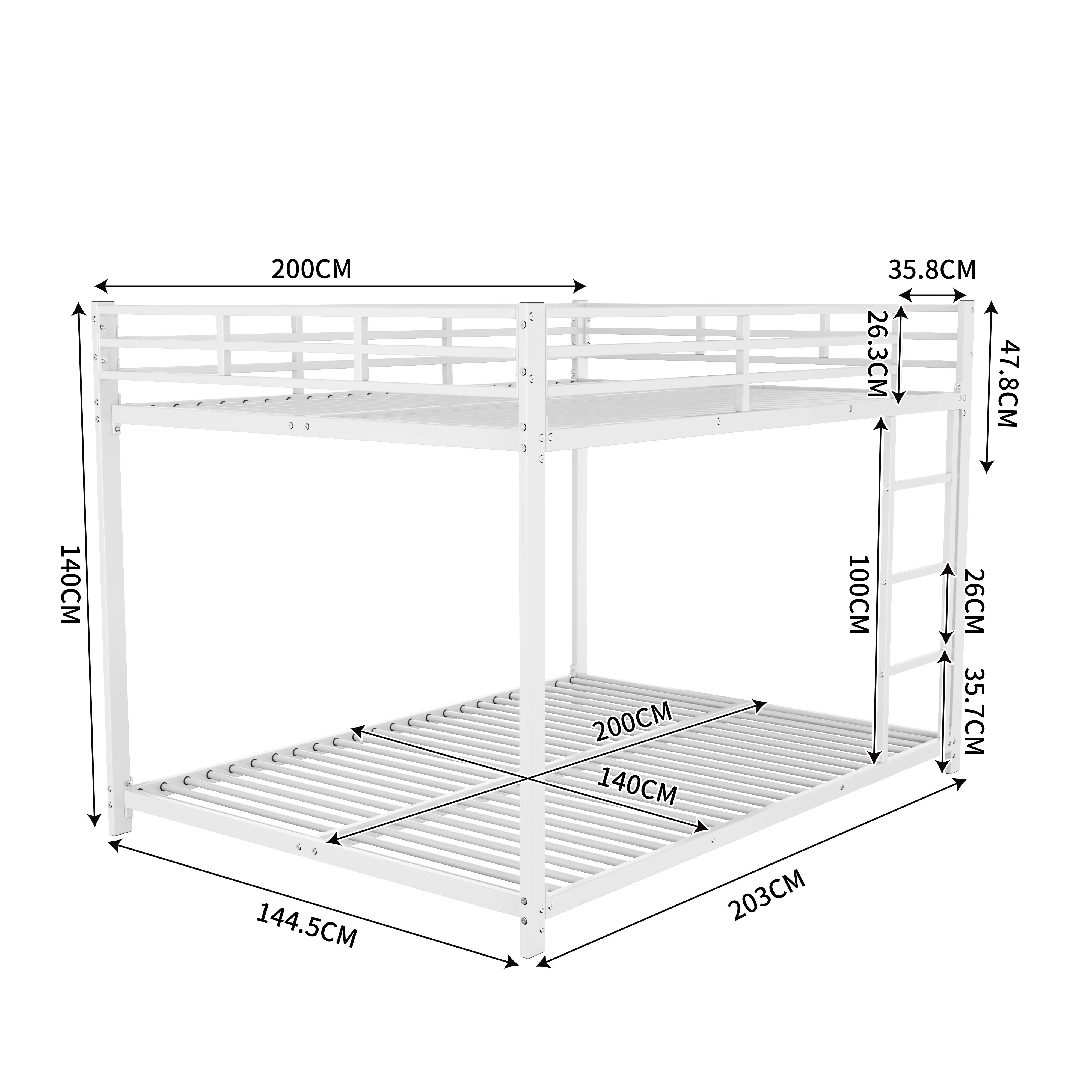 Bunk Bed 140x200cm Classic Iron Frame - White - Image 5