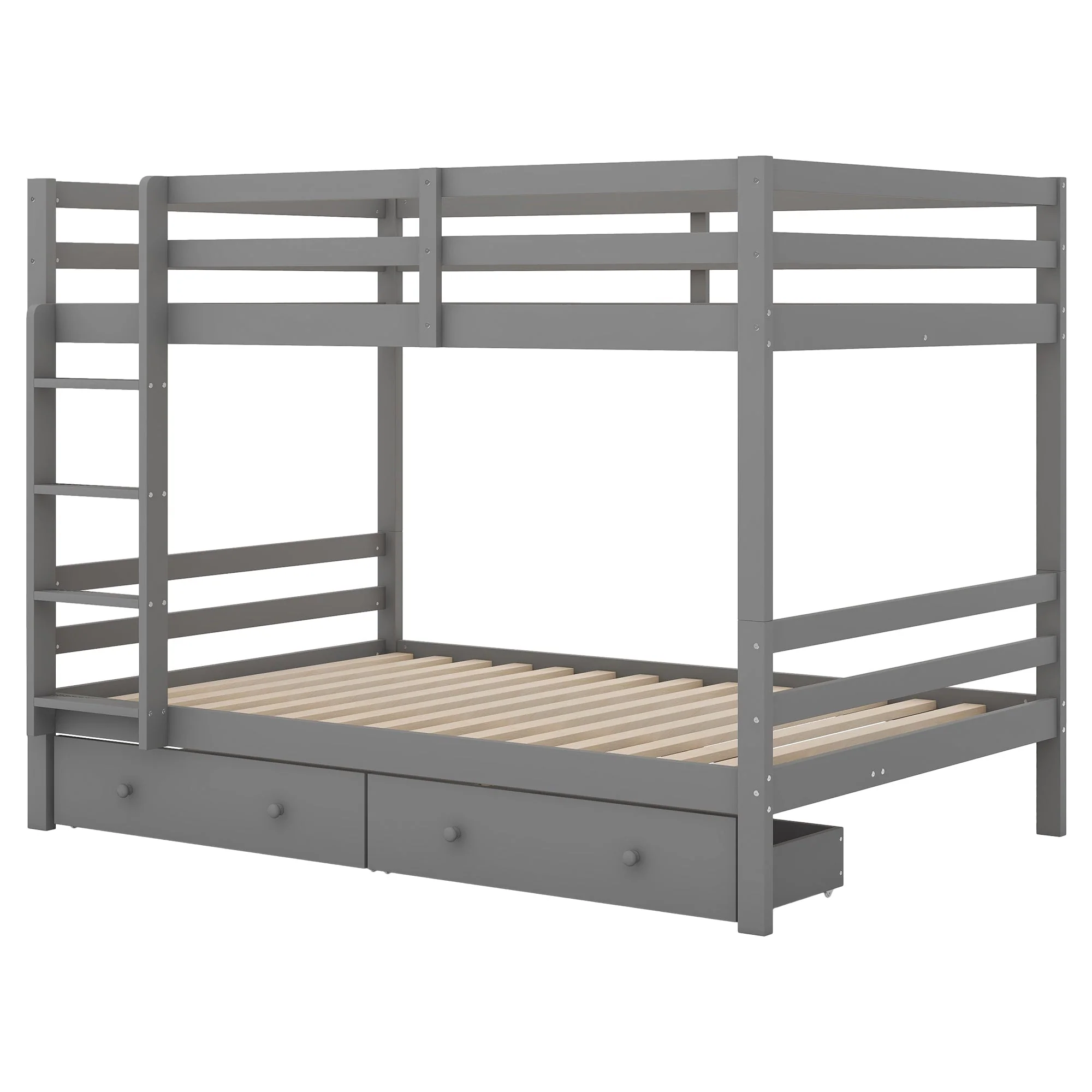 Bunk Bed 140x200cm Drawers Storage High Railings - Grey - Image 10