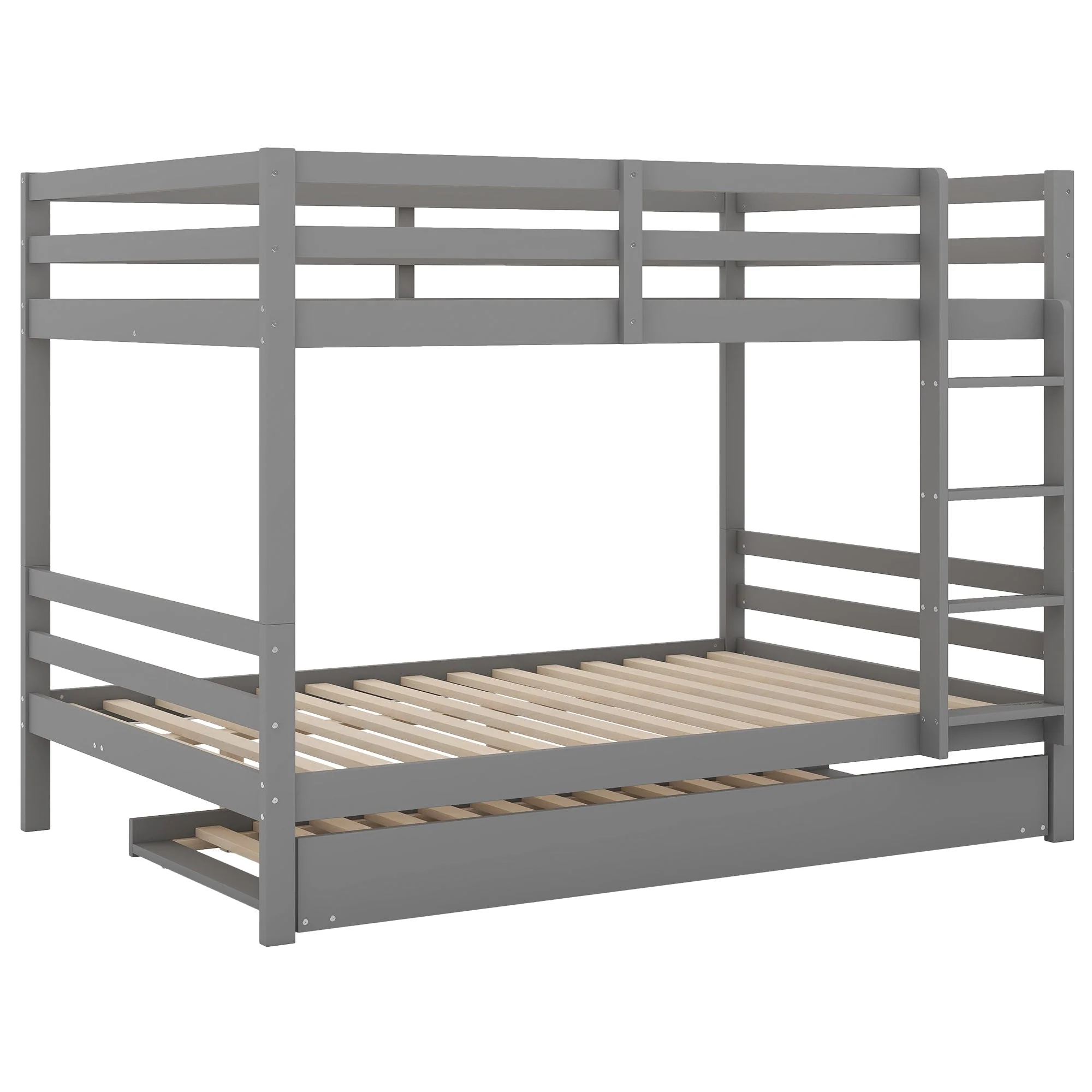 Bunk Bed 140x200cm Pull-Out Bed Stairs High Railings - Grey - Image 9