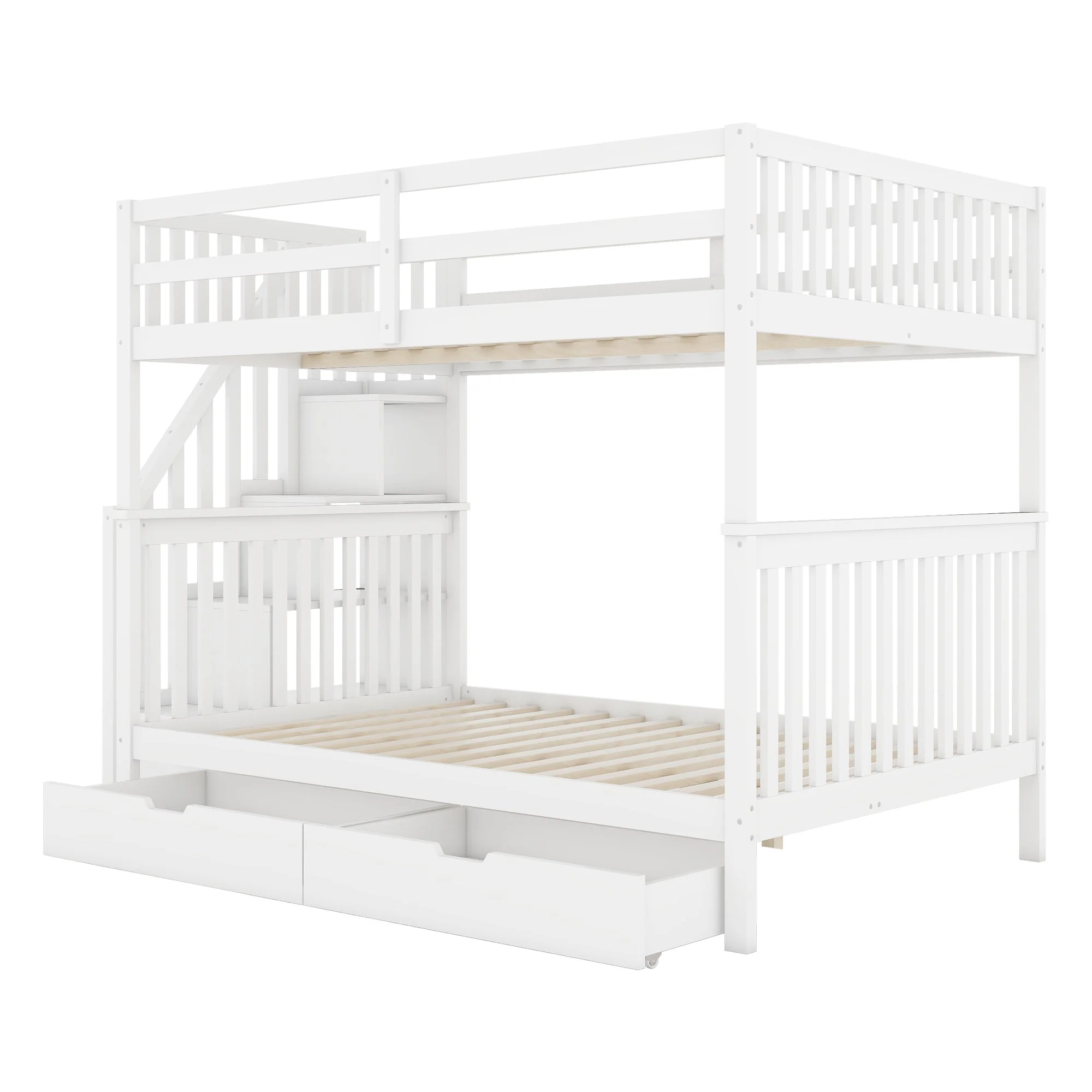 Bunk Bed 140x200cm Stair Storage 2 Drawers White - Image 8