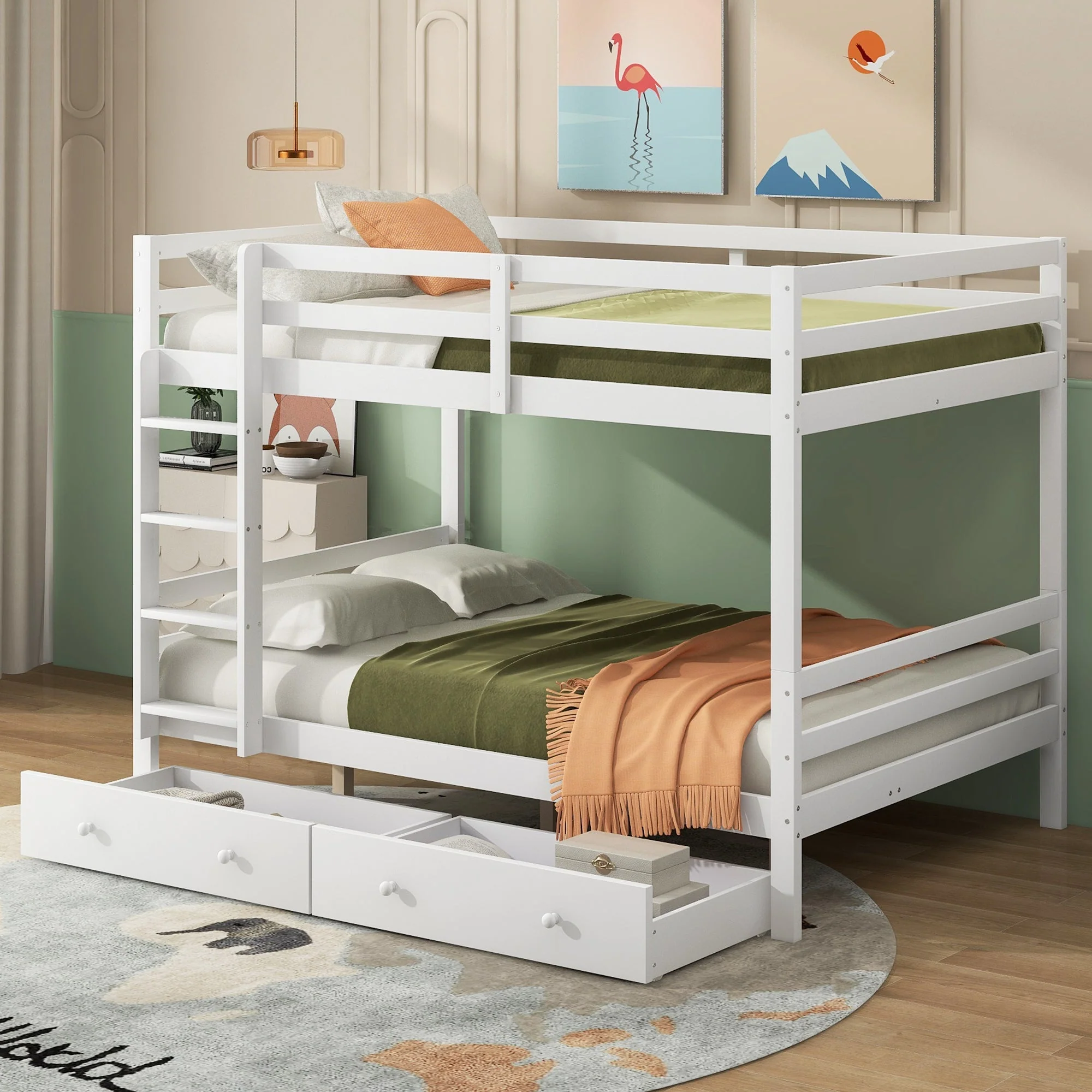 Bunk Bed 140x200cm with Drawers Storage & High Railings, White - Image 3