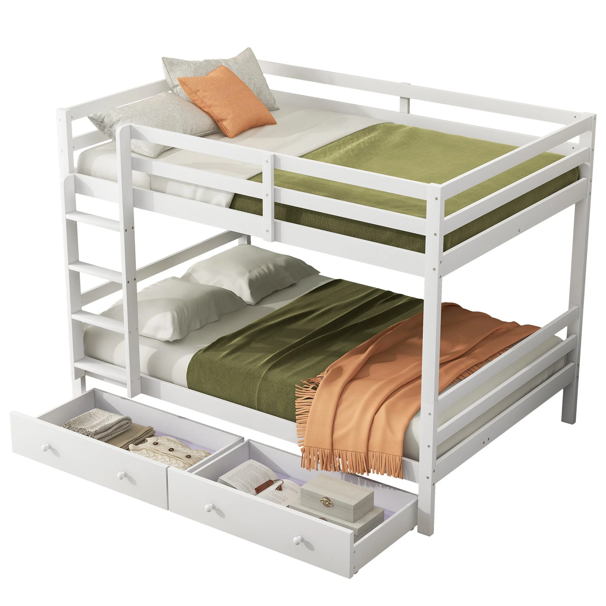 Bunk Bed 140x200cm with Drawers Storage & High Railings, White - Image 5