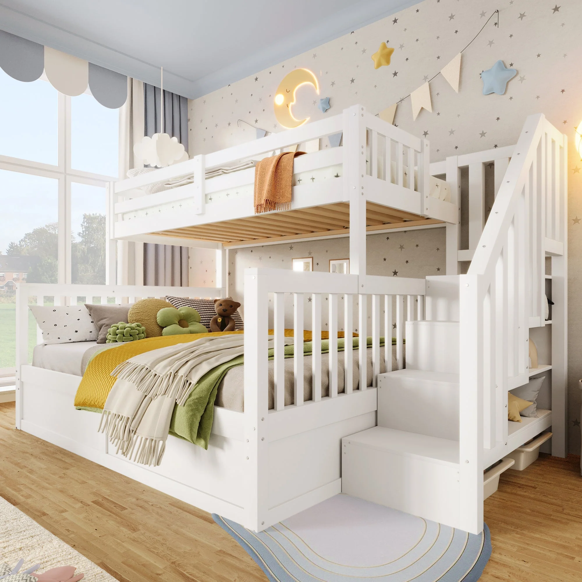 Bunk Bed 90/140x200cm Hydraulic Storage Ladder White - Image 2