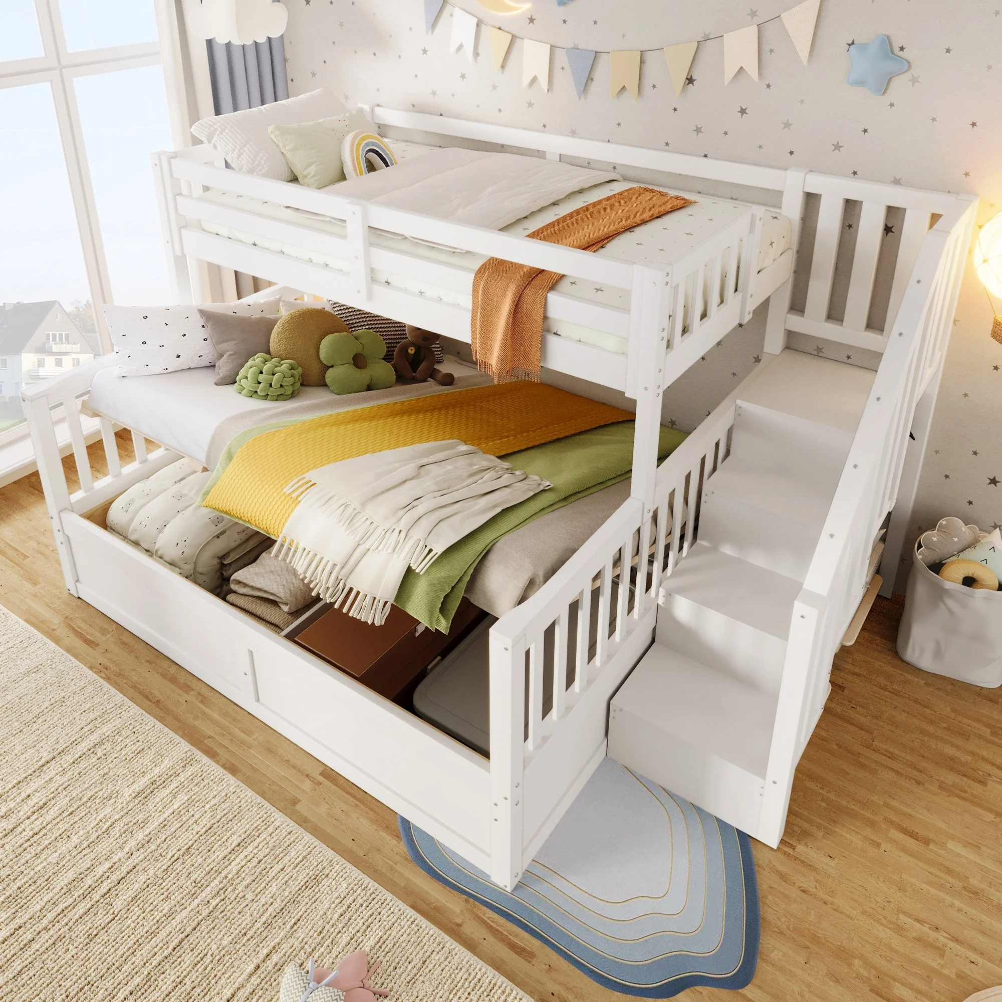 Bunk Bed 90/140x200cm Hydraulic Storage Ladder White - Image 3