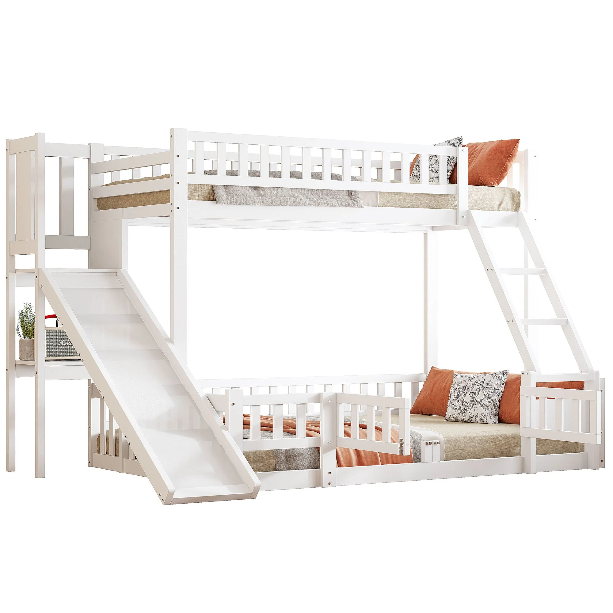 Bunk Bed 90/140x200cm Slide Steps Storage Shelves - White Pine Wood - Image 6