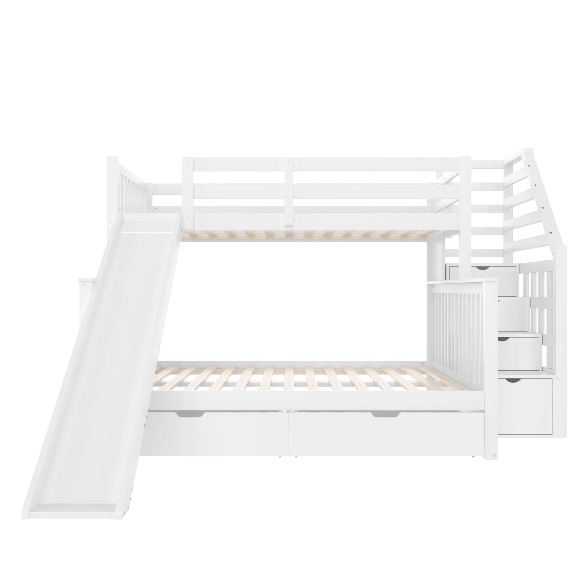 Bunk Bed 90x200 over 140x200 with Drawers Storage and Slide - White - Image 10