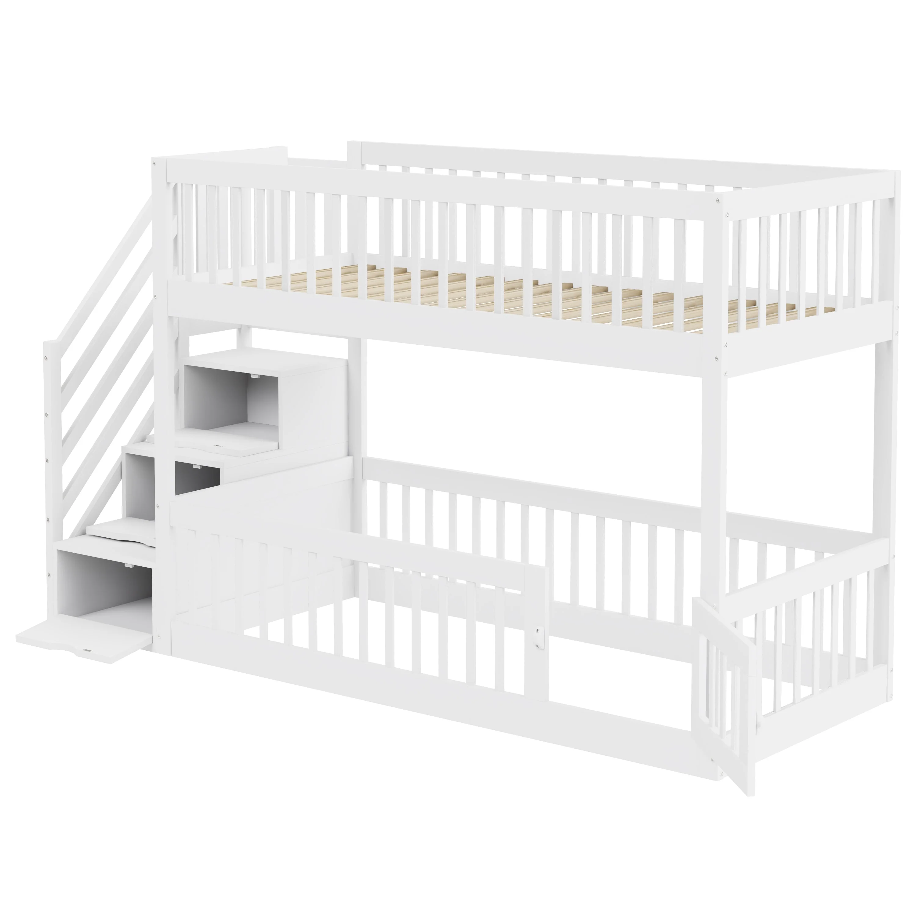 Bunk Bed 90x200 Safety Stairs Drawers Storage, White Wooden - Image 7