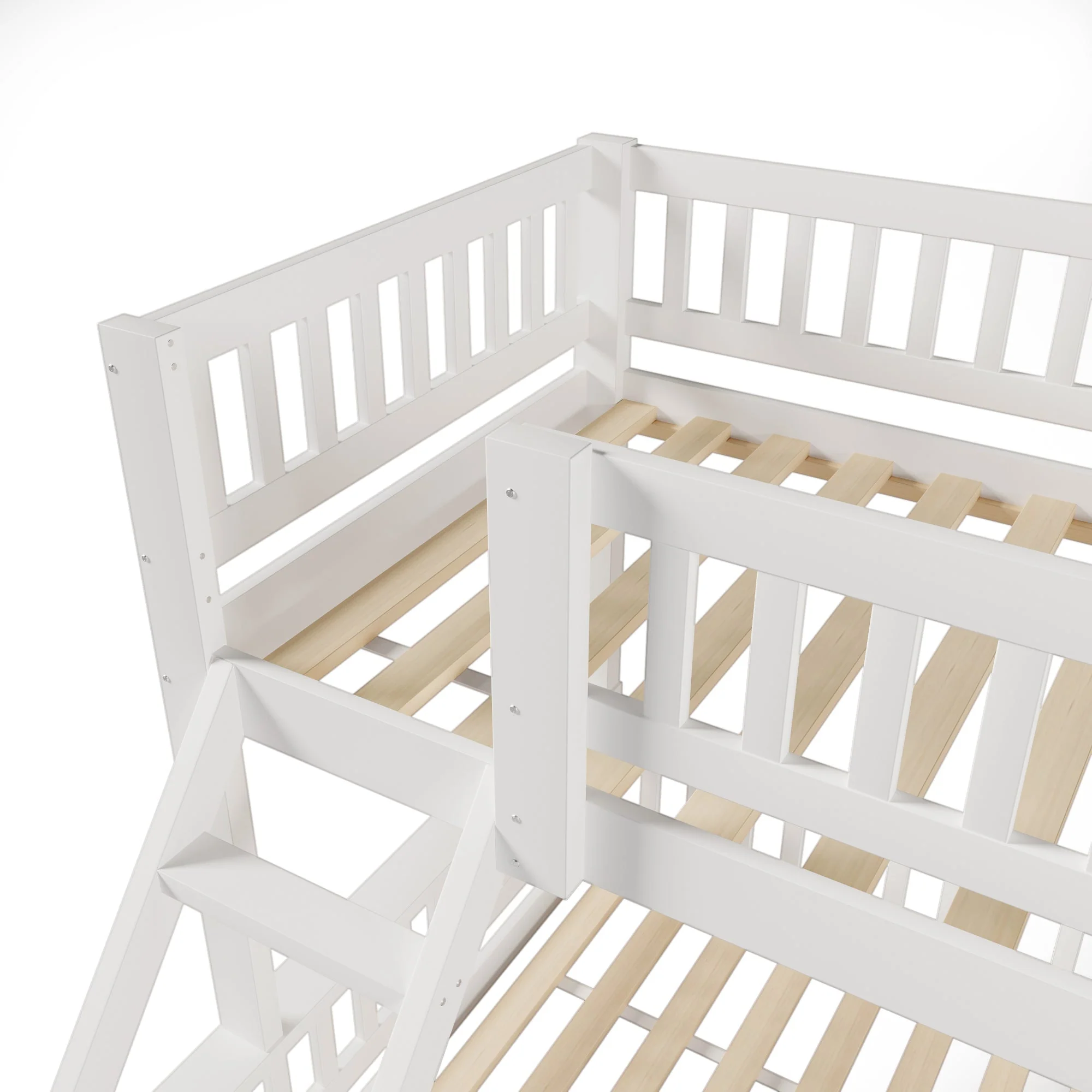 Bunk Bed 90x200cm/140x200cm Mixed Size with Ladder & Rail White - Image 10